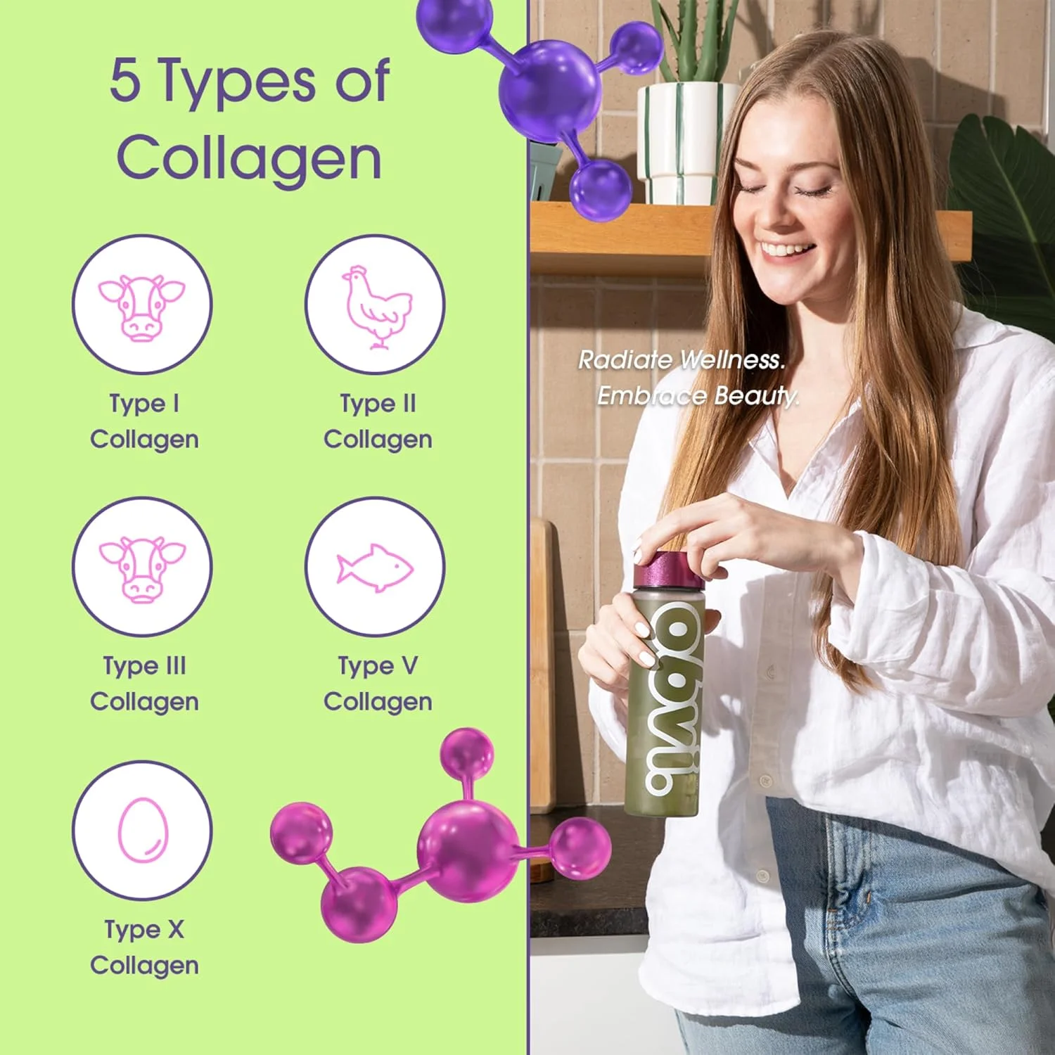 پودر سوپرفود سبزیجات ارگانیک Obvi Collagen Greens با پپتیدهای کلاژن | پروبیوتیک برای سلامت روده، پوست، مو، ناخن | بدون گلوتن، بدون شکر | طعم توت فرنگی و لیچی، 25 سروینگ
