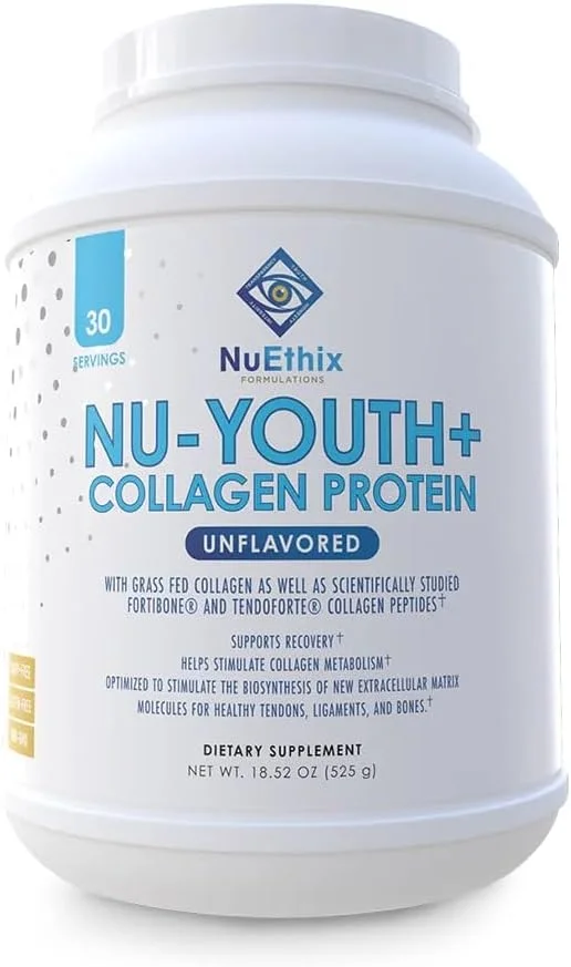 پروتئین کلاژن NuEthix Formulations Nu-Youth +، پپتیدهای کلاژن، ممکن است به حمایت از استخوان ها و مفاصل کمک کند، مکمل غذایی، 30 سروینگ