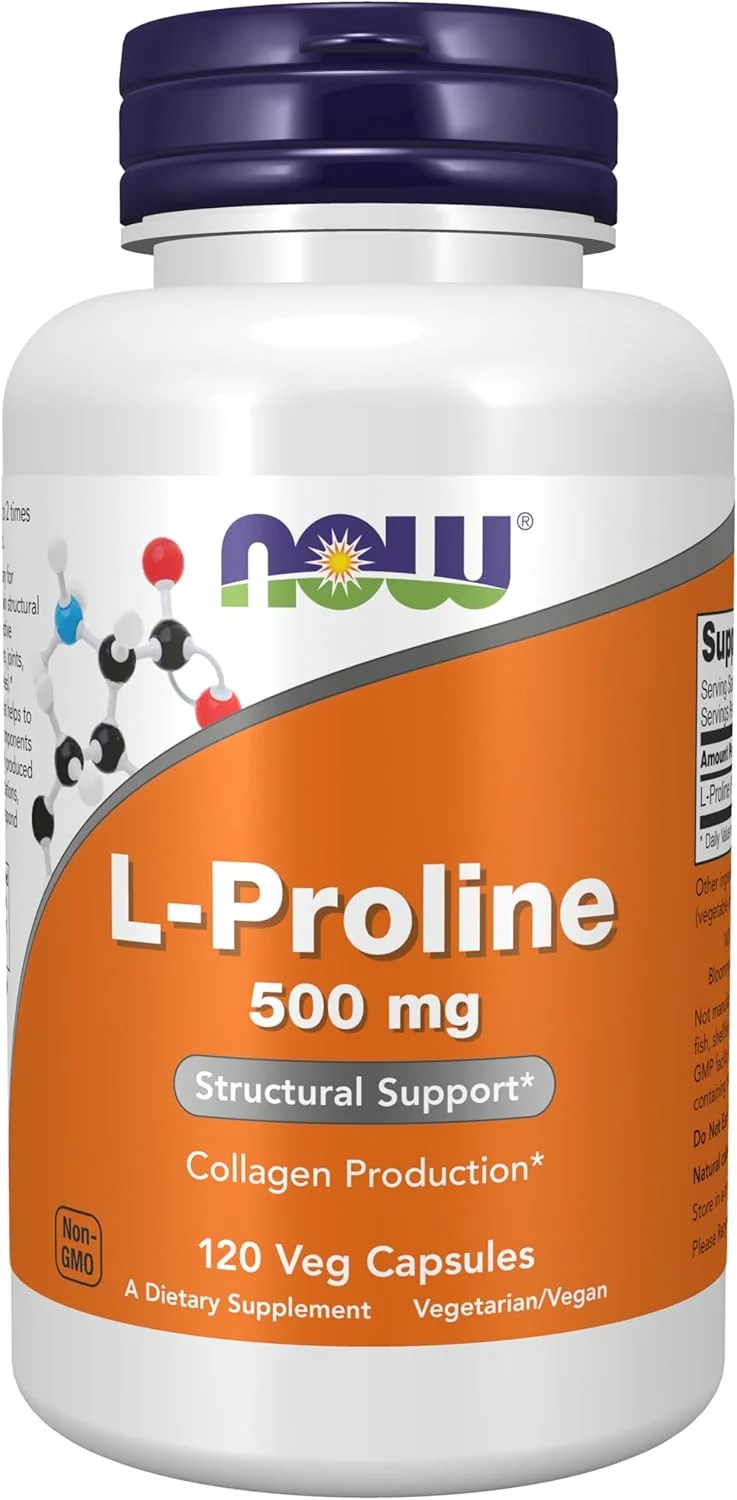 NOW Supplements، ال-پرولین 500 میلی گرم، تولید کلاژن*، پشتیبانی ساختاری*، 120 کپسول گیاهی