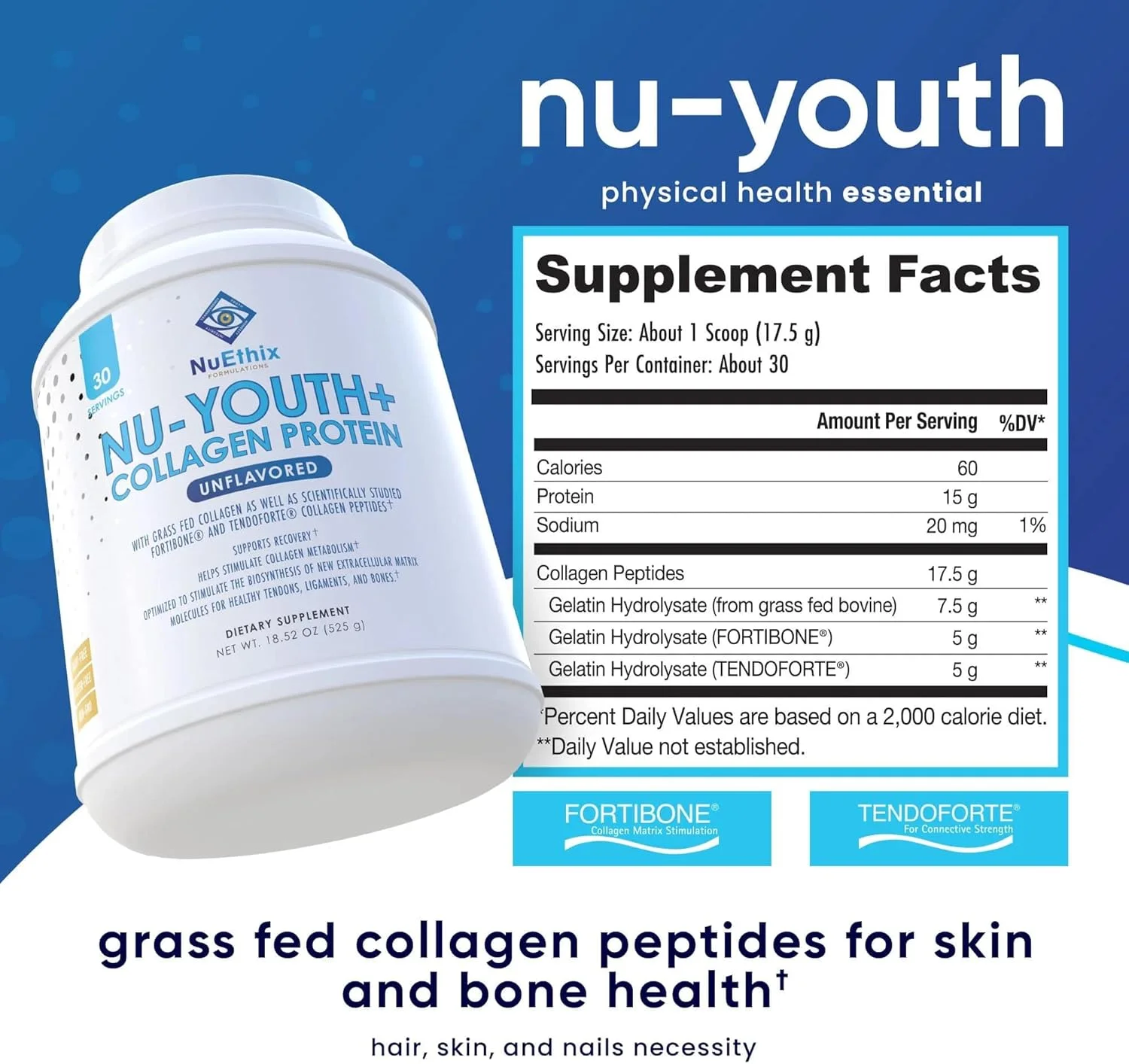پروتئین کلاژن NuEthix Formulations Nu-Youth +، پپتیدهای کلاژن، ممکن است به حمایت از استخوان ها و مفاصل کمک کند، مکمل غذایی، 30 سروینگ پروتئین کلاژن NuEthix Formulations Nu-Youth +، پپتیدهای کلاژن، ممکن است به حمایت از استخوان ها و مفاصل کمک کند، مکمل غذایی، 30 سروینگ