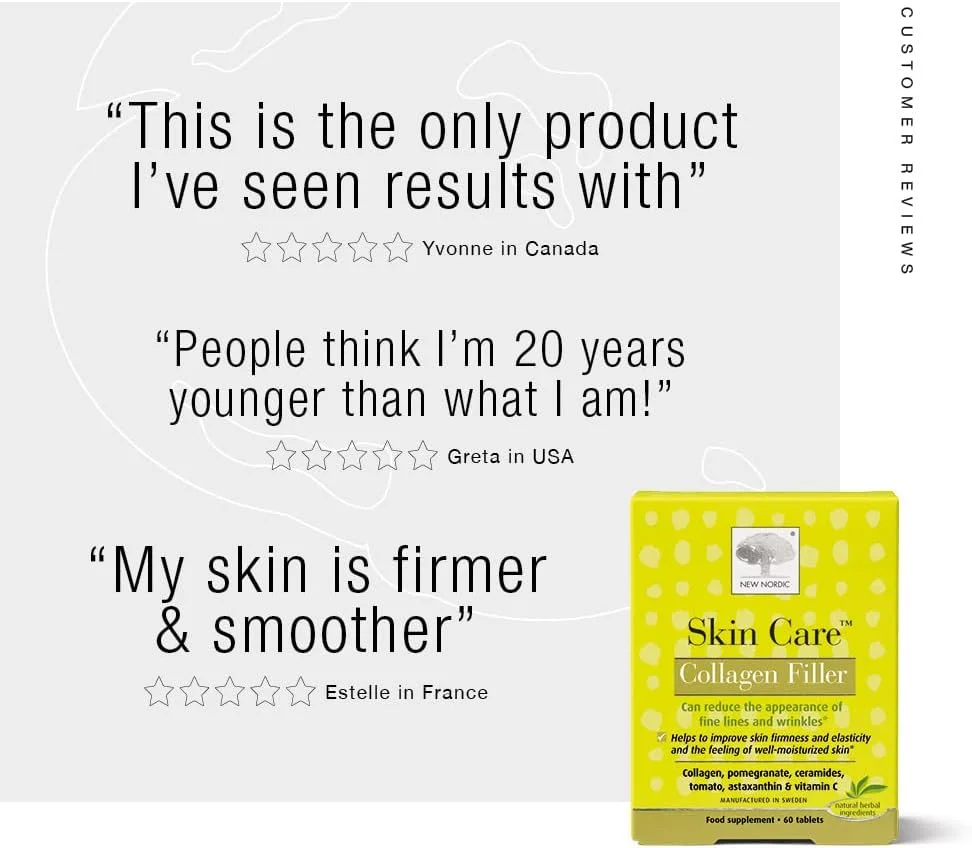 قرص کلاژن فیلر نیو نوردیک Skin Care، 60 عدد - کاهش تشکیل چین و چروک با مکمل کلاژن دریایی - بدون لبنیات - حاوی انار - فیلر چروک برای زنان و مردان قرص کلاژن فیلر نیو نوردیک Skin Care، 60 عدد - کاهش تشکیل چین و چروک با مکمل کلاژن دریایی - بدون لبنیات - حاوی انار - فیلر چروک برای زنان و مردان