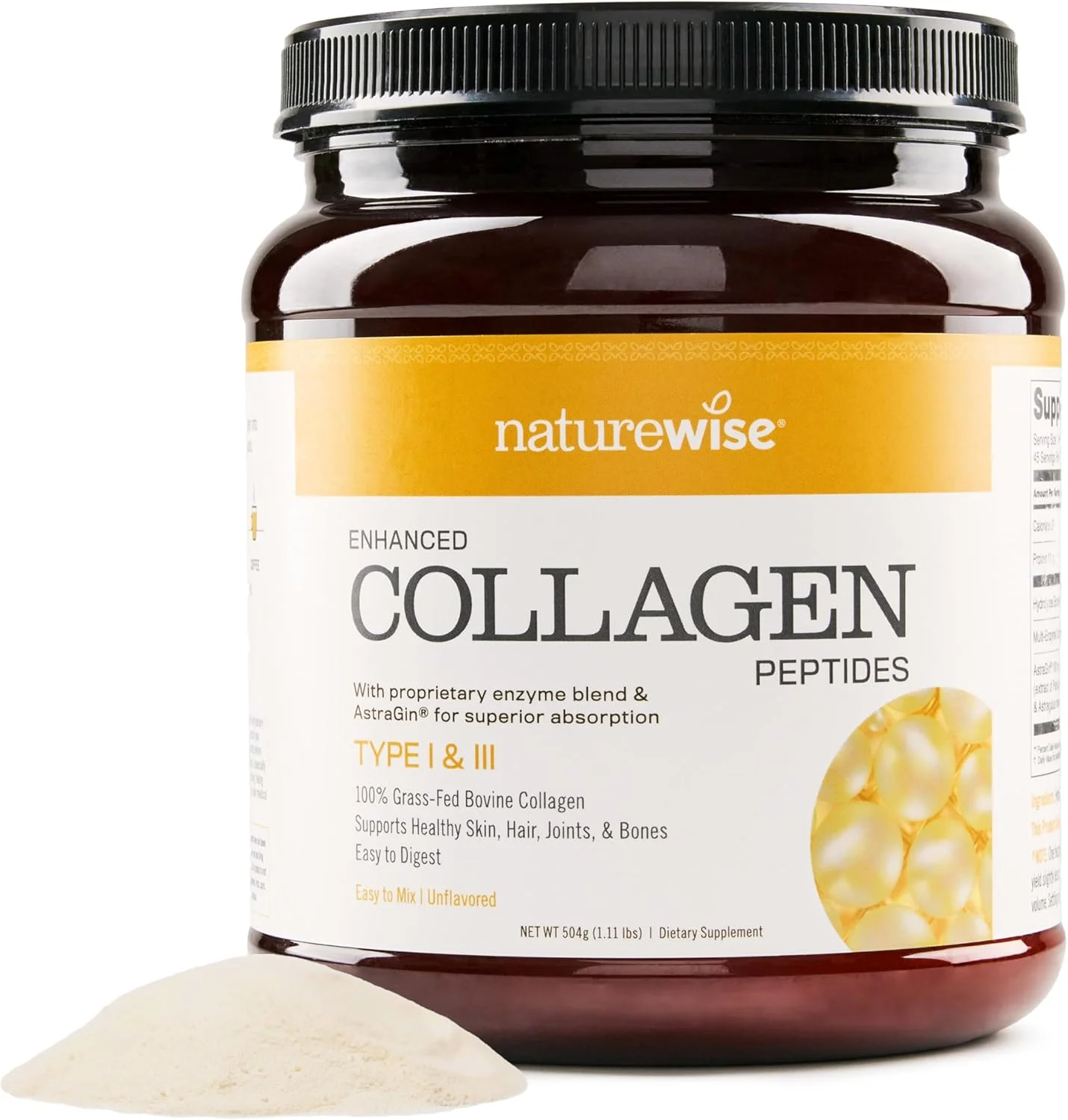 پپتیدهای کلاژن تقویت شده NatureWise (45 سروینگ) - نوع I و III هیدرولیز شده برای حمایت از سلامت مو، پوست، مفاصل و استخوان با آستراگالوس برای جذب و هضم آسان (وزن خالص 1.11 پوند)
