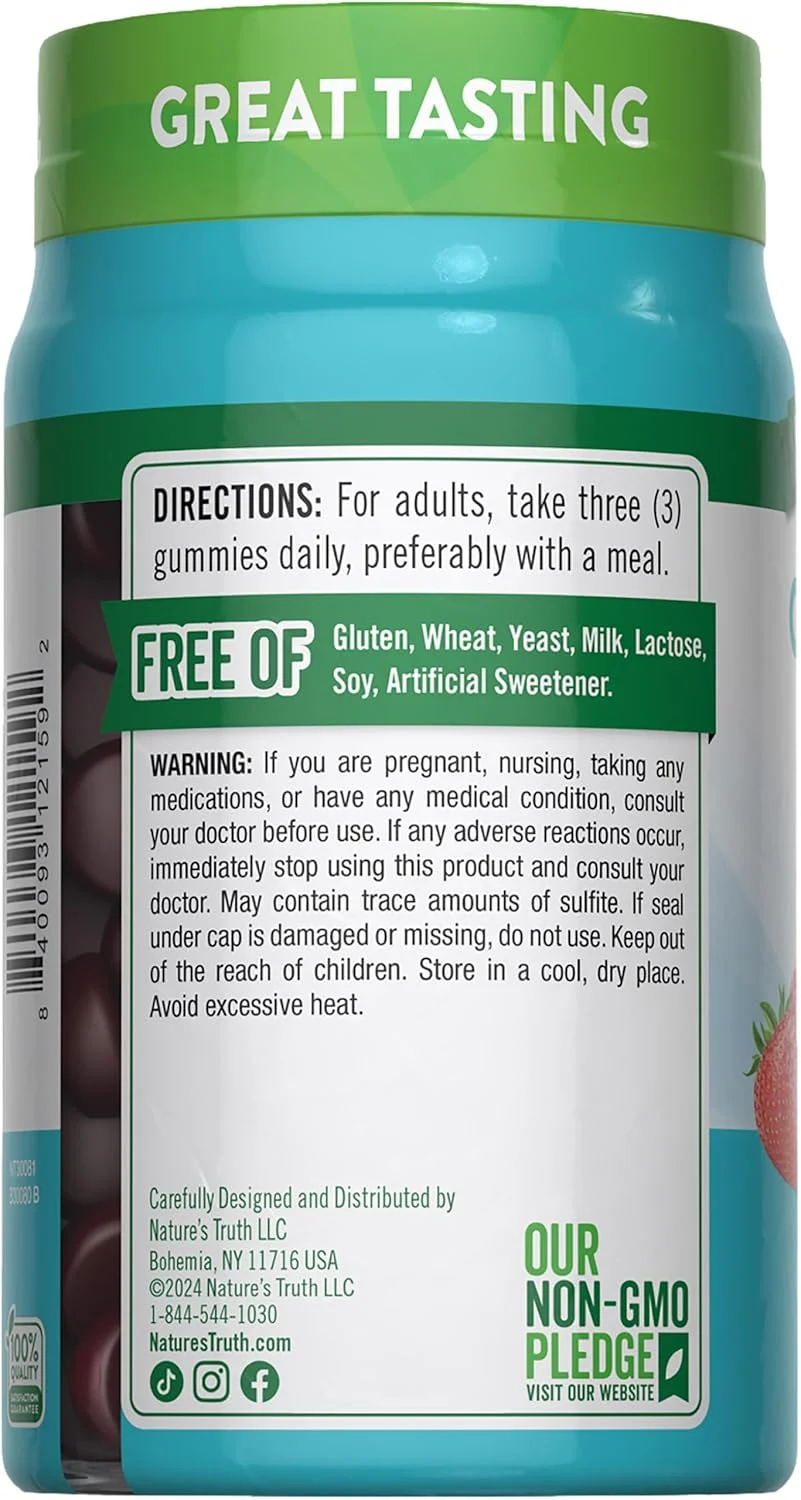 پاستیل کلاژن چندگانه Nature's Truth | انواع I، II، III، V، X | 60 عدد | مکمل غیر GMO و بدون گلوتن | طعم میوه های مخلوط