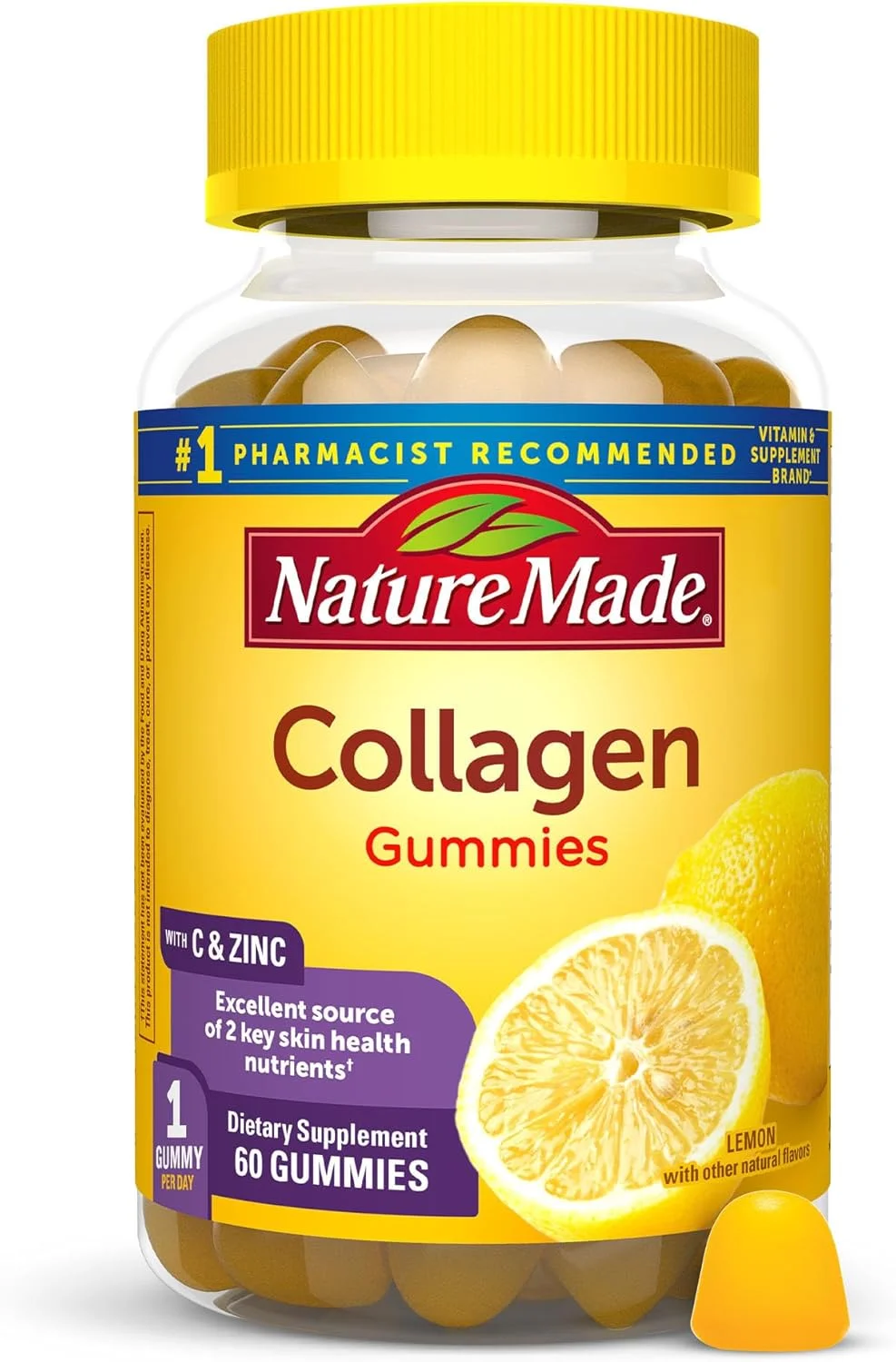 پاستیل کلاژن Nature Made، 100 میلی گرم کلاژن هیدرولیز شده، کمک به حفظ سلامت پوست، بدون گلوتن، طعم لیمو، 60 عدد