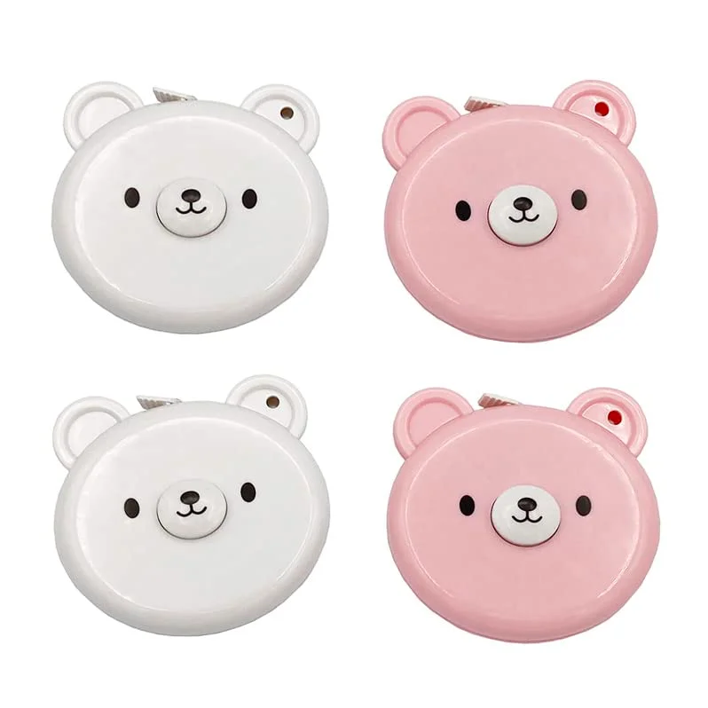 نوار اندازه گیری 2 متری جمع شونده 4 عددی ناکاتوشی سانگیو، طرح خرس بامزه - 2 رنگ متنوع، صورتی، سفید - فقط مقیاس سانتی متر