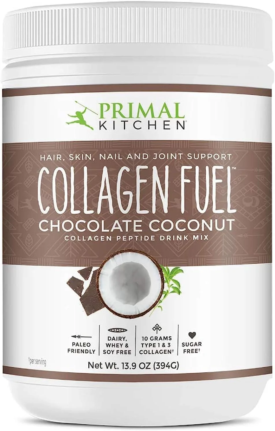 پودر مخلوط نوشیدنی پپتید کلاژن علف‌خوار Primal Kitchen، سوخت کلاژن، نارگیل شکلاتی، 394 گرم