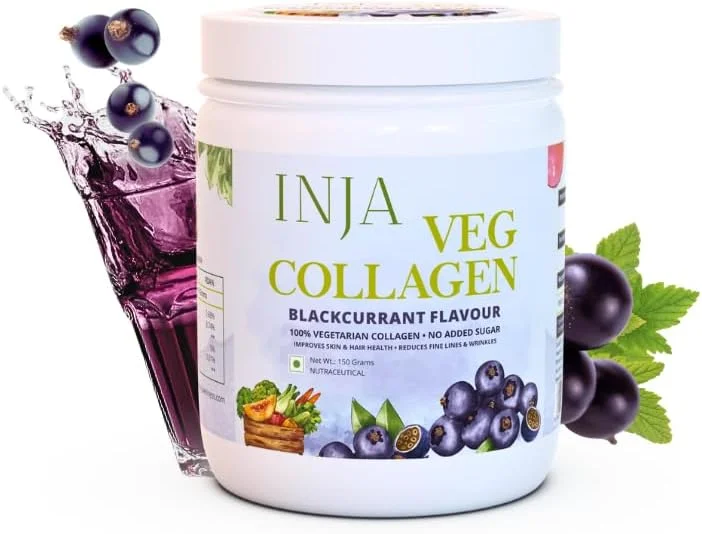 پودر مکمل کلاژن گیاهی INJA Wellness برای زنان و مردان، 100% گیاهی، بدون شکر افزوده، بهبود سلامت پوست و مو، کاهش خطوط ریز و چین و چروک، طعم انگور فرنگی سیاه، 150 گرم