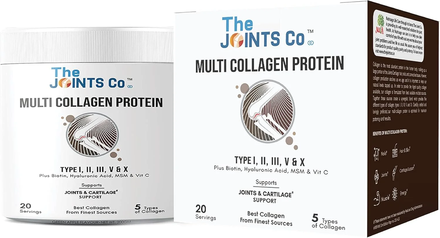 پودر پروتئین کلاژن چندگانه The Joints Co. نوع I، II، III، V و X با MSM، ویتامین C و 19 اسید آمینه - پشتیبانی از مفاصل، استخوان ها، پوست و ناخن ها 200 گرم - بسته 1 عددی