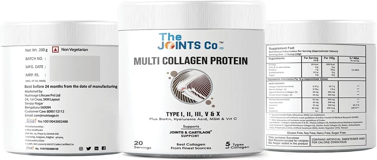 پودر پروتئین کلاژن چندگانه The Joints Co. نوع I، II، III، V و X با MSM، ویتامین C و 19 اسید آمینه - پشتیبانی از مفاصل، استخوان ها، پوست و ناخن ها 200 گرم - بسته 1 عددی پودر پروتئین کلاژن چندگانه The Joints Co. نوع I، II، III، V و X با MSM، ویتامین C و 19 اسید آمینه - پشتیبانی از مفاصل، استخوان ها، پوست و ناخن ها 200 گرم - بسته 1 عددی
