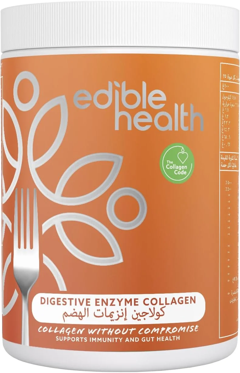 پودر پروتئین بالا آنزیم گوارشی Edible Health - غنی شده با کلاژن، بروملین، پسیلیوم، گلوتامین و پری‌بیوتیک‌ها برای تعادل سلامت گوارش - 375 گرم