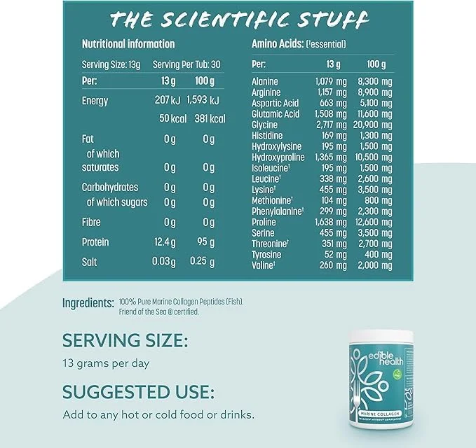 پودر کلاژن دریایی با پروتئین بالا Edible Health، مکمل پودر کلاژن با کیفیت برای بازسازی، پپتیدهای کلاژن برای رژیم غذایی و استفاده روزمره، کلاژن دریایی بدون کربوهیدرات، تیوب 400 گرمی، تامین 30 روزه پودر کلاژن دریایی با پروتئین بالا Edible Health، مکمل پودر کلاژن با کیفیت برای بازسازی، پپتیدهای کلاژن برای رژیم غذایی و استفاده روزمره، کلاژن دریایی بدون کربوهیدرات، تیوب 400 گرمی، تامین 30 روزه