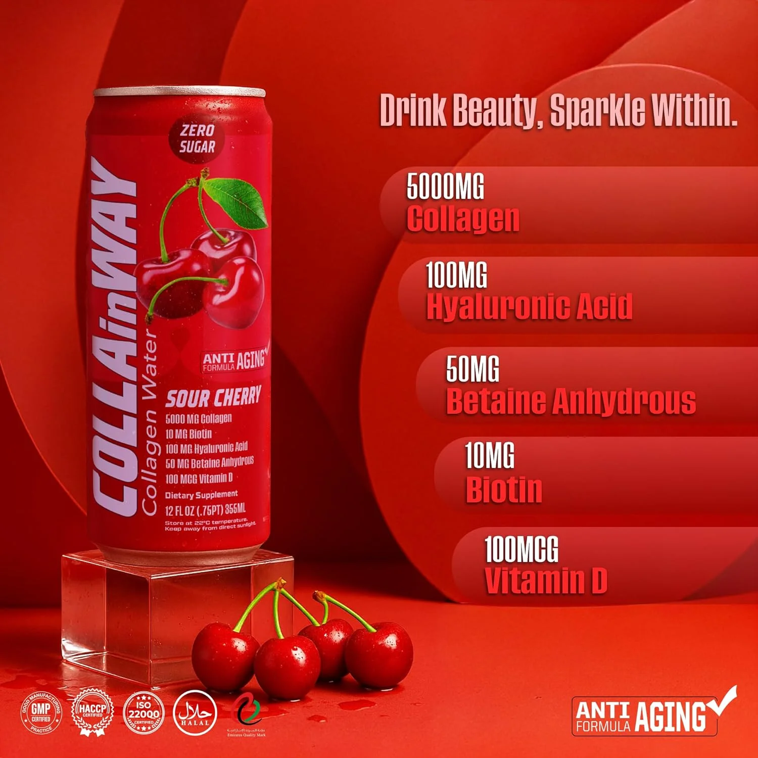 کلاژن COLLAinWay 5000mg - بدون شکر، 10mg بیوتین، 100mg اسید هیالورونیک، 150mg ال-گلوتاتیون، 100mcg، ال-کارنیتین، 0.5g، ویتامین D، کلسیم - ضد پیری و آبرسان (بسته 12 عددی، آلبالو ترش) کلاژن COLLAinWay 5000mg - بدون شکر، 10mg بیوتین، 100mg اسید هیالورونیک، 150mg ال-گلوتاتیون، 100mcg، ال-کارنیتین، 0.5g، ویتامین D، کلسیم - ضد پیری و آبرسان (بسته 12 عددی، آلبالو ترش)