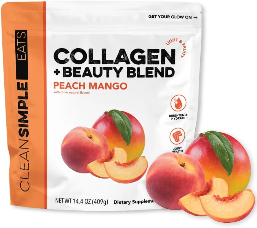 سوپر کلاژن هلو انبه Clean Simple Eats، تغذیه شده با علف، کلاژن هیدرولیز شده انواع I، II و III، 30 سروینگ