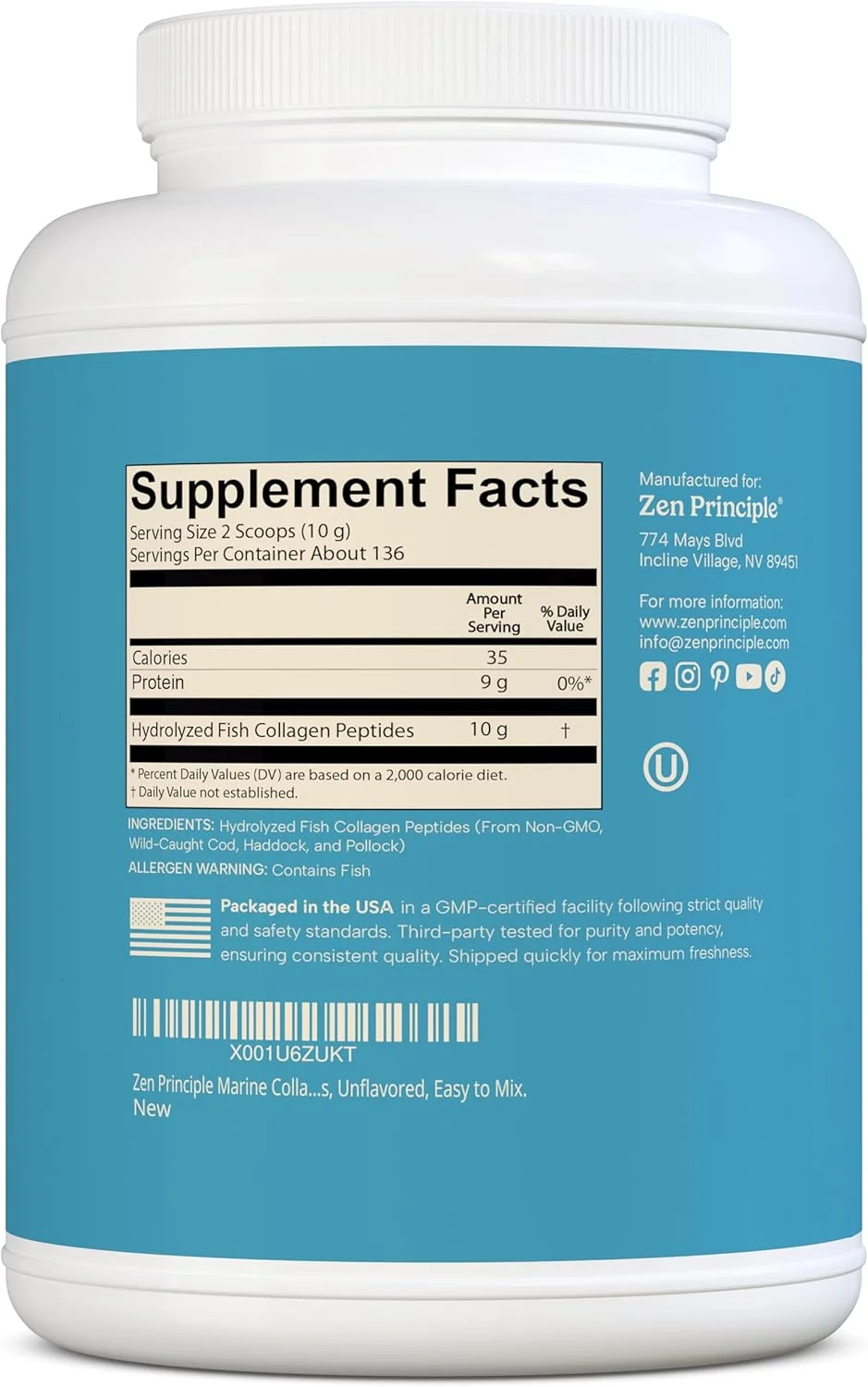 پودر پپتیدهای کلاژن دریایی فوق العاده بزرگ 3 پوندی. ماهی صید شده در طبیعت، غیر GMO. پشتیبانی از سلامت پوست، مو، مفاصل و استخوان ها. پروتئین هیدرولیز شده نوع 1 و 3. آمینو اسیدها، بدون طعم، مخلوط آسان.