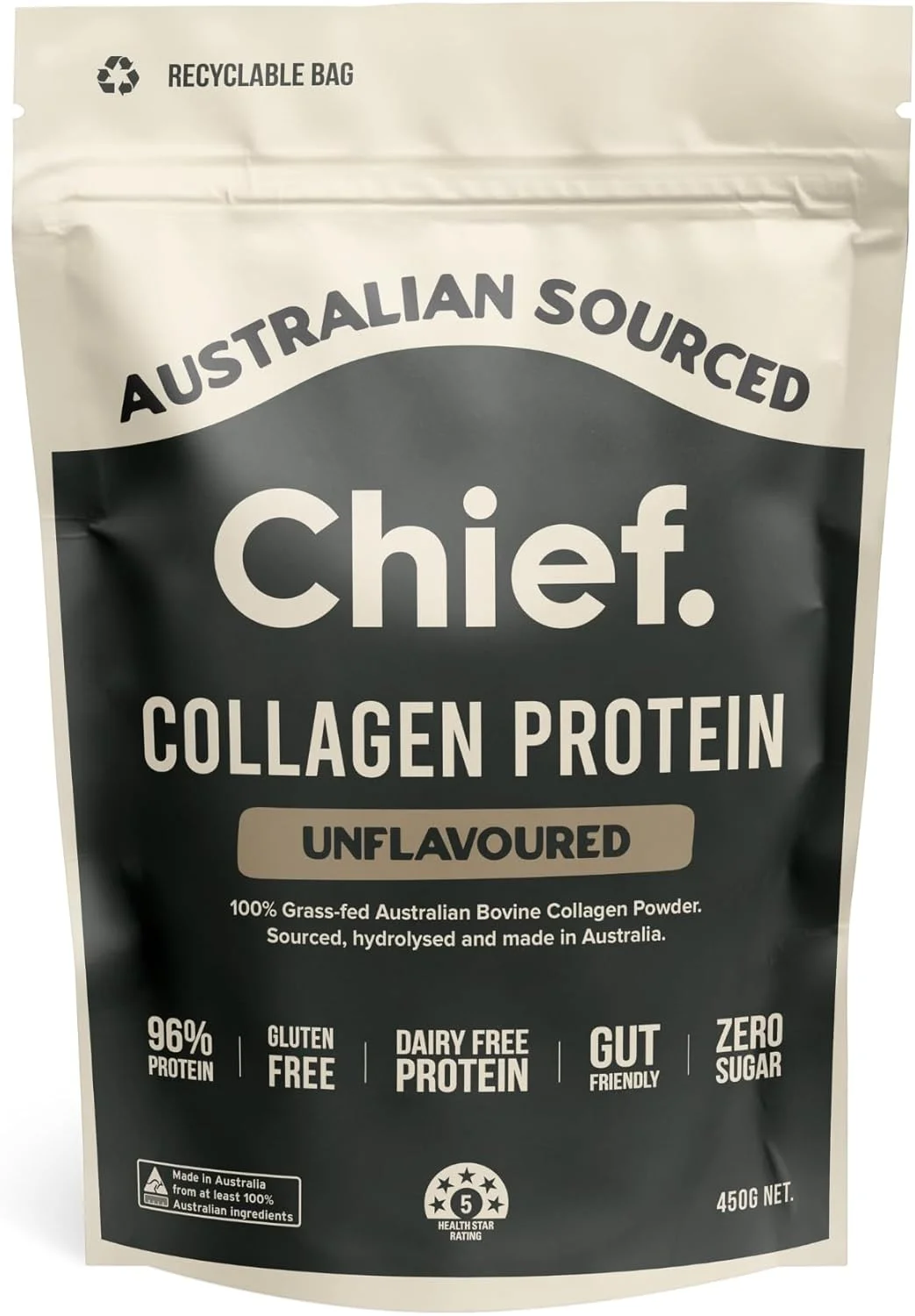پودر پروتئین کلاژن بدون طعم Chief Nutrition، تهیه شده از گاوهای تغذیه شده با علف، 450 گرم، 30 سروینگ