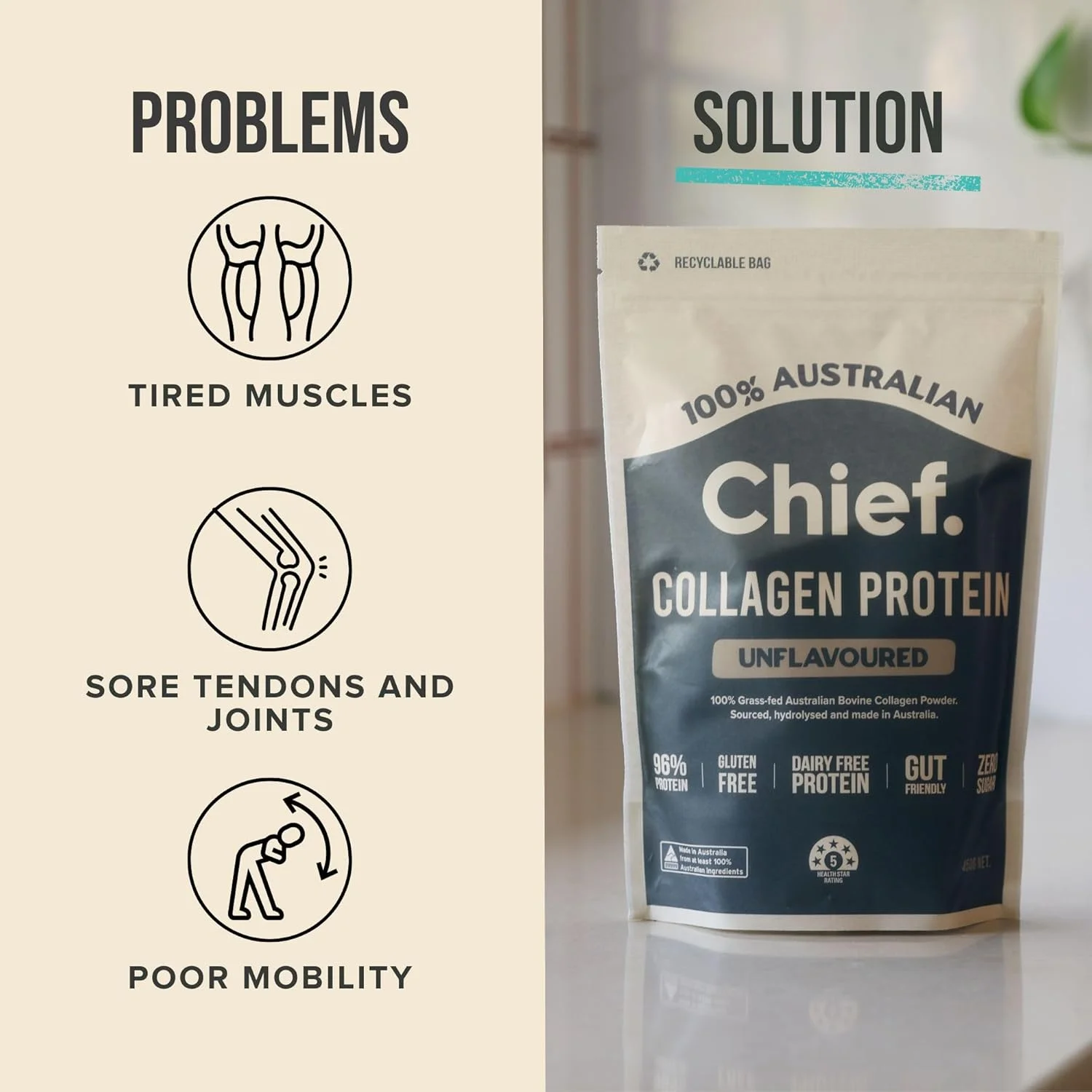 پودر پروتئین کلاژن بدون طعم Chief Nutrition، تهیه شده از گاوهای تغذیه شده با علف، 450 گرم، 30 سروینگ پودر پروتئین کلاژن بدون طعم Chief Nutrition، تهیه شده از گاوهای تغذیه شده با علف، 450 گرم، 30 سروینگ