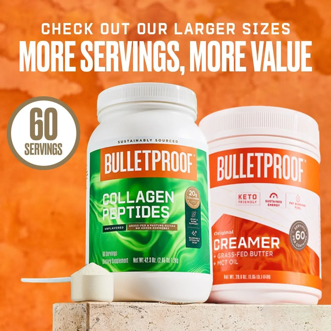 پودر پپتیدهای کلاژن بدون طعم Bulletproof، 42.3 اونس، پروتئین کلاژن تغذیه شده با علف و اسیدهای آمینه برای پوست، استخوان ها و مفاصل پودر پپتیدهای کلاژن بدون طعم Bulletproof، 42.3 اونس، پروتئین کلاژن تغذیه شده با علف و اسیدهای آمینه برای پوست، استخوان ها و مفاصل