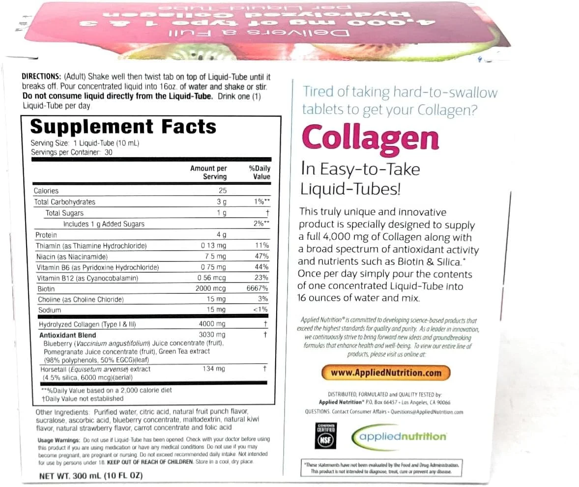 کلاژن مایع بازسازی کننده پوست Applied Nutrition، بسته ویژه 1 عددی (در مجموع 30 عدد)