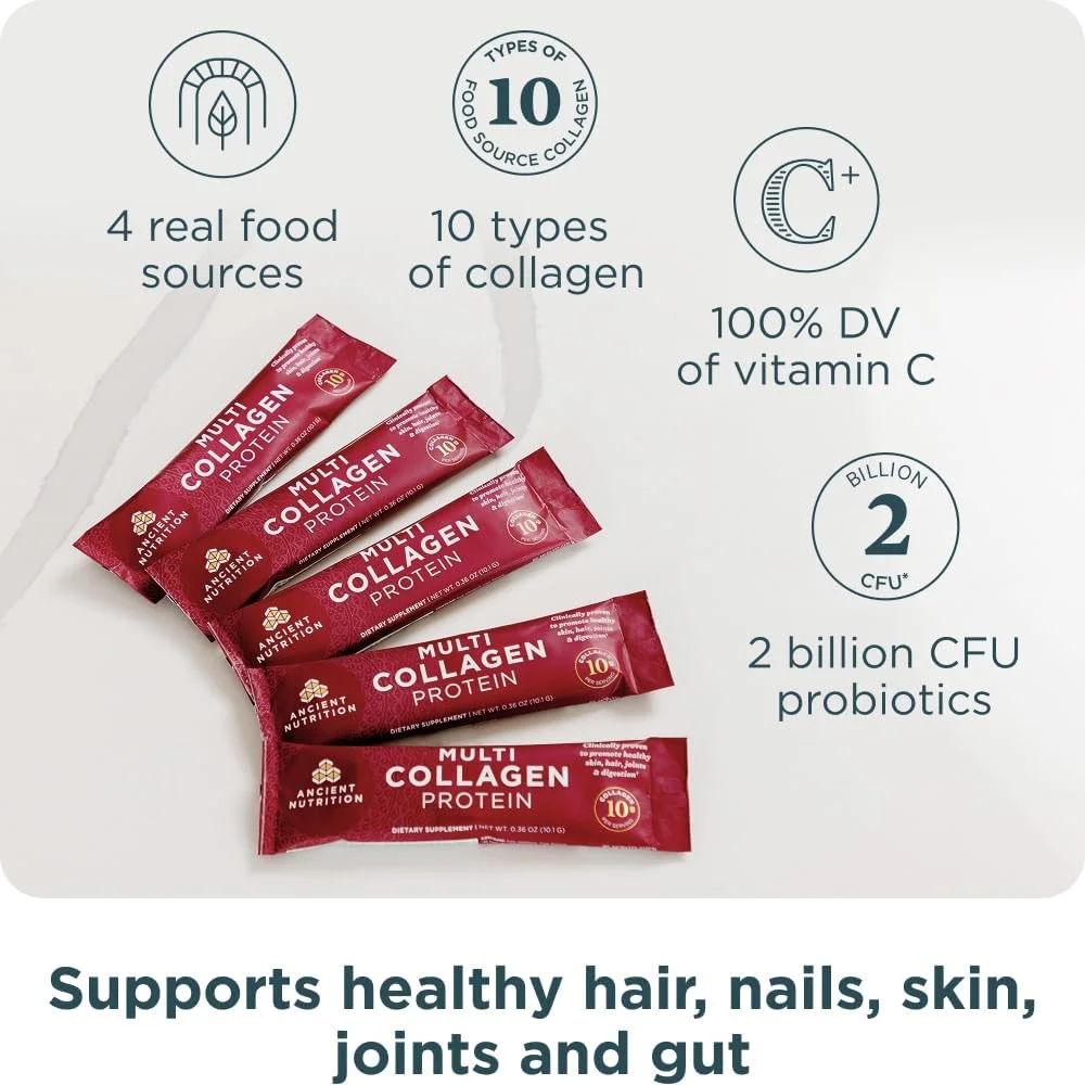 پودر پروتئین کلاژن تغذیه باستانی، بسته های پودر کلاژن چندگانه بدون طعم با ویتامین C، بسته 40 عددی، بسته های پودر پپتیدهای کلاژن هیدرولیز شده، پشتیبانی از پوست و ناخن، سلامت روده پودر پروتئین کلاژن تغذیه باستانی، بسته های پودر کلاژن چندگانه بدون طعم با ویتامین C، بسته 40 عددی، بسته های پودر پپتیدهای کلاژن هیدرولیز شده، پشتیبانی از پوست و ناخن، سلامت روده