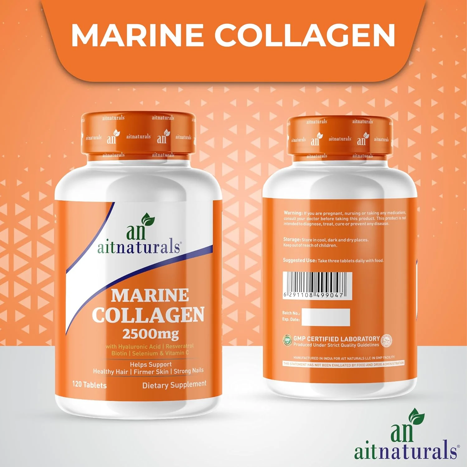 کلاژن دریایی Aitnaturals 2500 میلی گرم (120 قرص) | غنی شده با اسید هیالورونیک، ویتامین C، بیوتین و سلنیوم | پشتیبانی از موهای سالم، پوستی سفت تر، ناخن ها و مفاصل قوی تر | غیر GMO، بدون گلوتن کلاژن دریایی Aitnaturals 2500 میلی گرم (120 قرص) | غنی شده با اسید هیالورونیک، ویتامین C، بیوتین و سلنیوم | پشتیبانی از موهای سالم، پوستی سفت تر، ناخن ها و مفاصل قوی تر | غیر GMO، بدون گلوتن