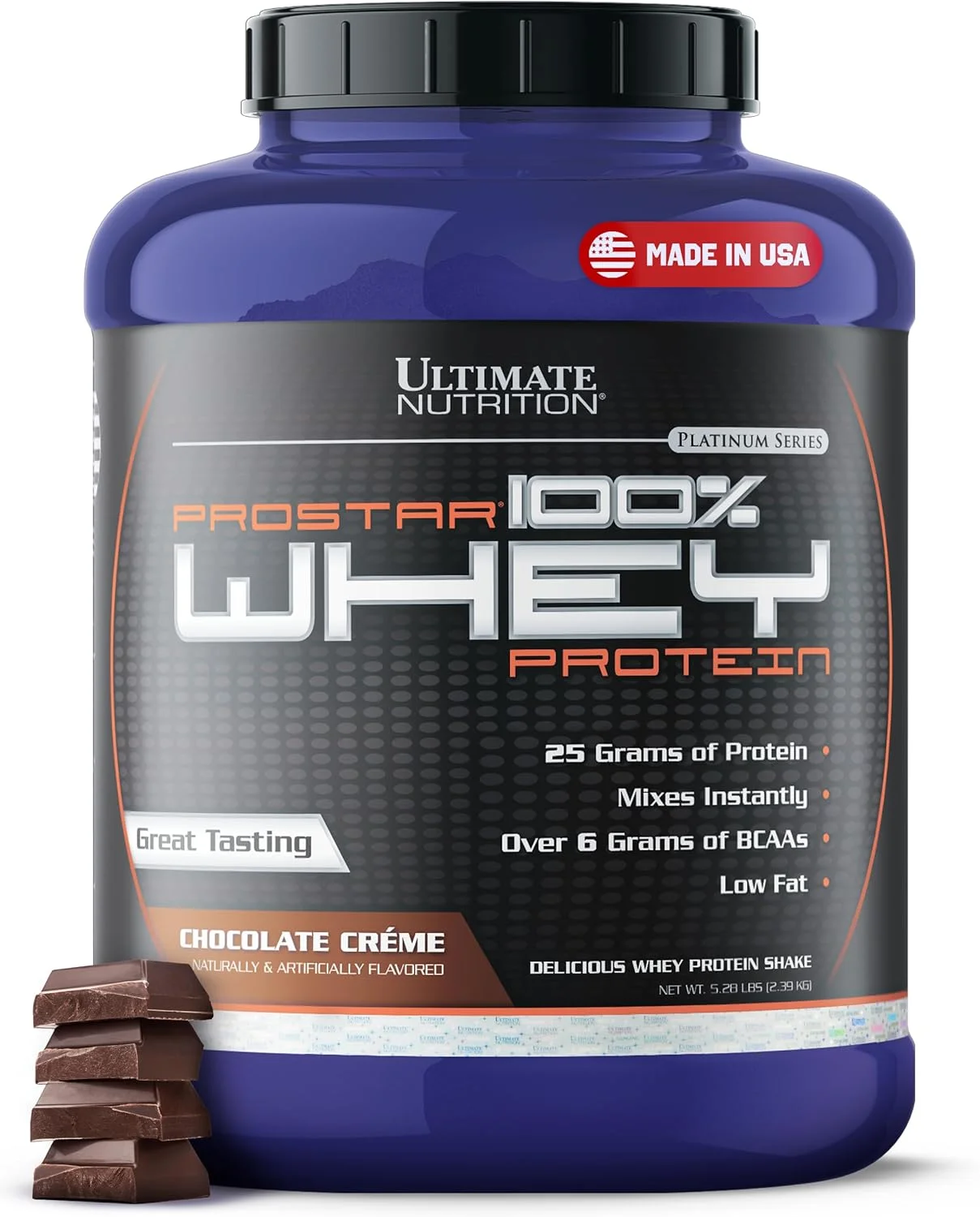 پودر پروتئین وی پرو استار Ultimate Nutrition، شیک پروتئینی کم کربوهیدرات با BCAA، ترکیبی از کنسانتره ایزوله پروتئین وی و پپتیدها، 25 گرم پروتئین، مناسب برای کتو، 5 پوند، کرم شکلاتی