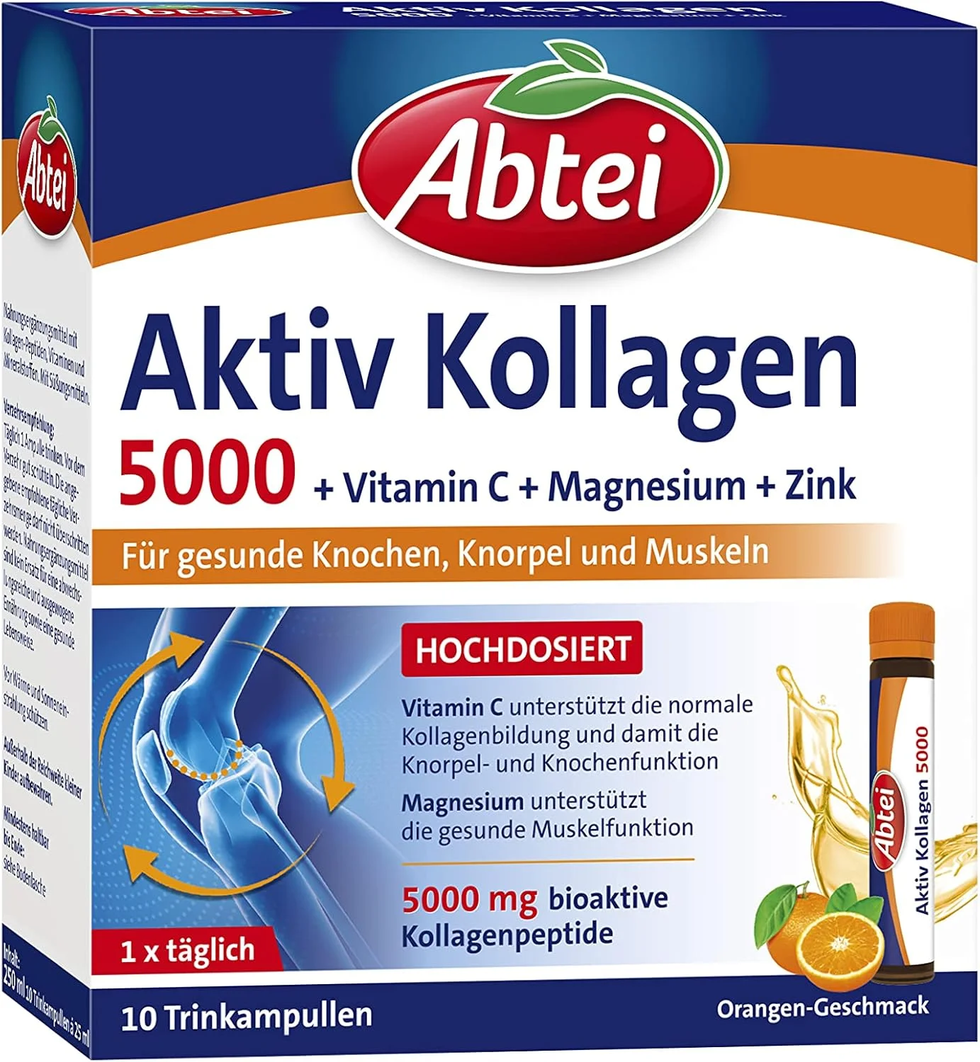 Abtei Active Collagen 5000 - برای استخوان ها، غضروف و عضلات سالم - با ویتامین C، منیزیم و روی - تست شده در آزمایشگاه و بدون قند - 10 آمپول نوشیدنی 25 میلی لیتری Abtei Active Collagen 5000 - برای استخوان ها، غضروف و عضلات سالم - با ویتامین C، منیزیم و روی - تست شده در آزمایشگاه و بدون قند - 10 آمپول نوشیدنی 25 میلی لیتری
