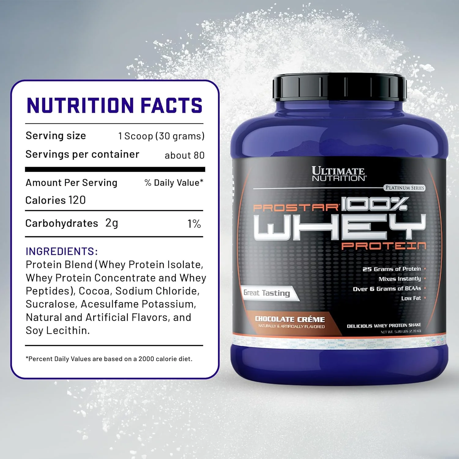 پودر پروتئین وی پرو استار Ultimate Nutrition، شیک پروتئینی کم کربوهیدرات با BCAA، ترکیبی از کنسانتره ایزوله پروتئین وی و پپتیدها، 25 گرم پروتئین، مناسب برای کتو، 5 پوند، کرم شکلاتی