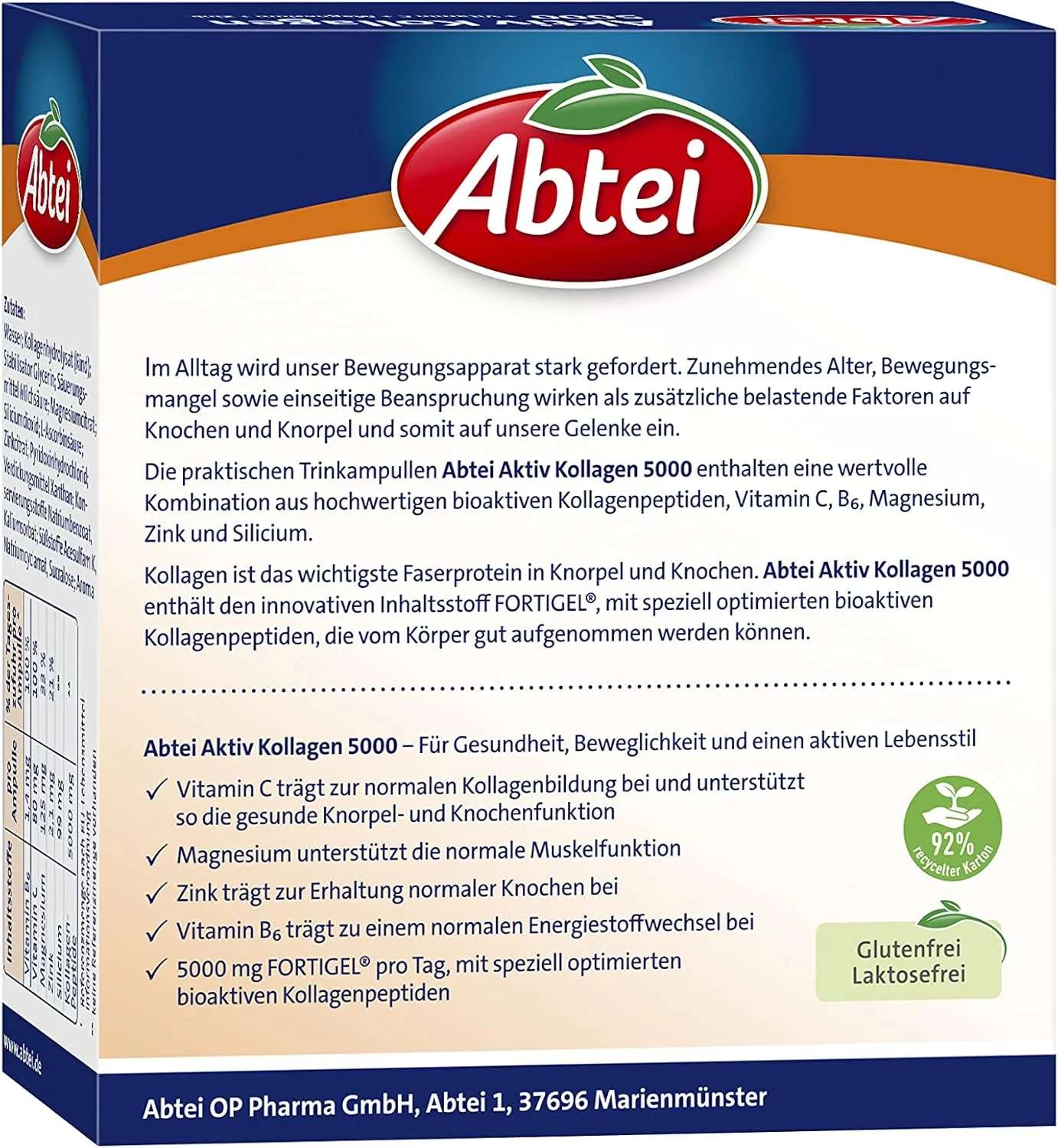 Abtei Active Collagen 5000 - برای استخوان ها، غضروف و عضلات سالم - با ویتامین C، منیزیم و روی - تست شده در آزمایشگاه و بدون قند - 10 آمپول نوشیدنی 25 میلی لیتری Abtei Active Collagen 5000 - برای استخوان ها، غضروف و عضلات سالم - با ویتامین C، منیزیم و روی - تست شده در آزمایشگاه و بدون قند - 10 آمپول نوشیدنی 25 میلی لیتری