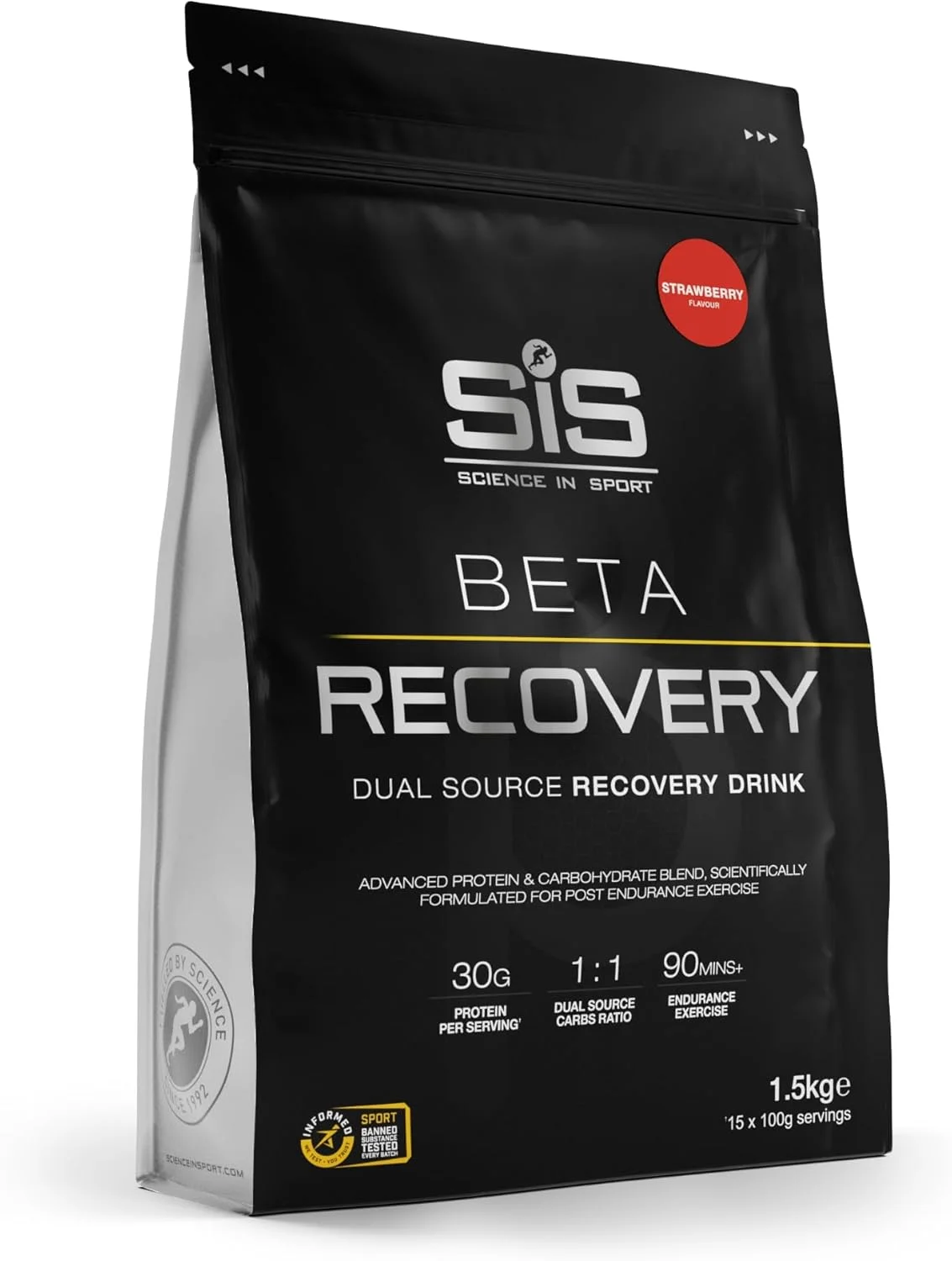 نوشیدنی ریکاوری بعد از تمرین Science In Sport Beta Recovery | 30 گرم پروتئین | 60 گرم کربوهیدرات | 3 گرم لوسین | ریکاوری بعد از تمرین | نوشیدنی ریکاوری پروتئین و کربوهیدرات دو منبعی | طعم توت فرنگی | 15 سروینگ | 1.5 کیلوگرم