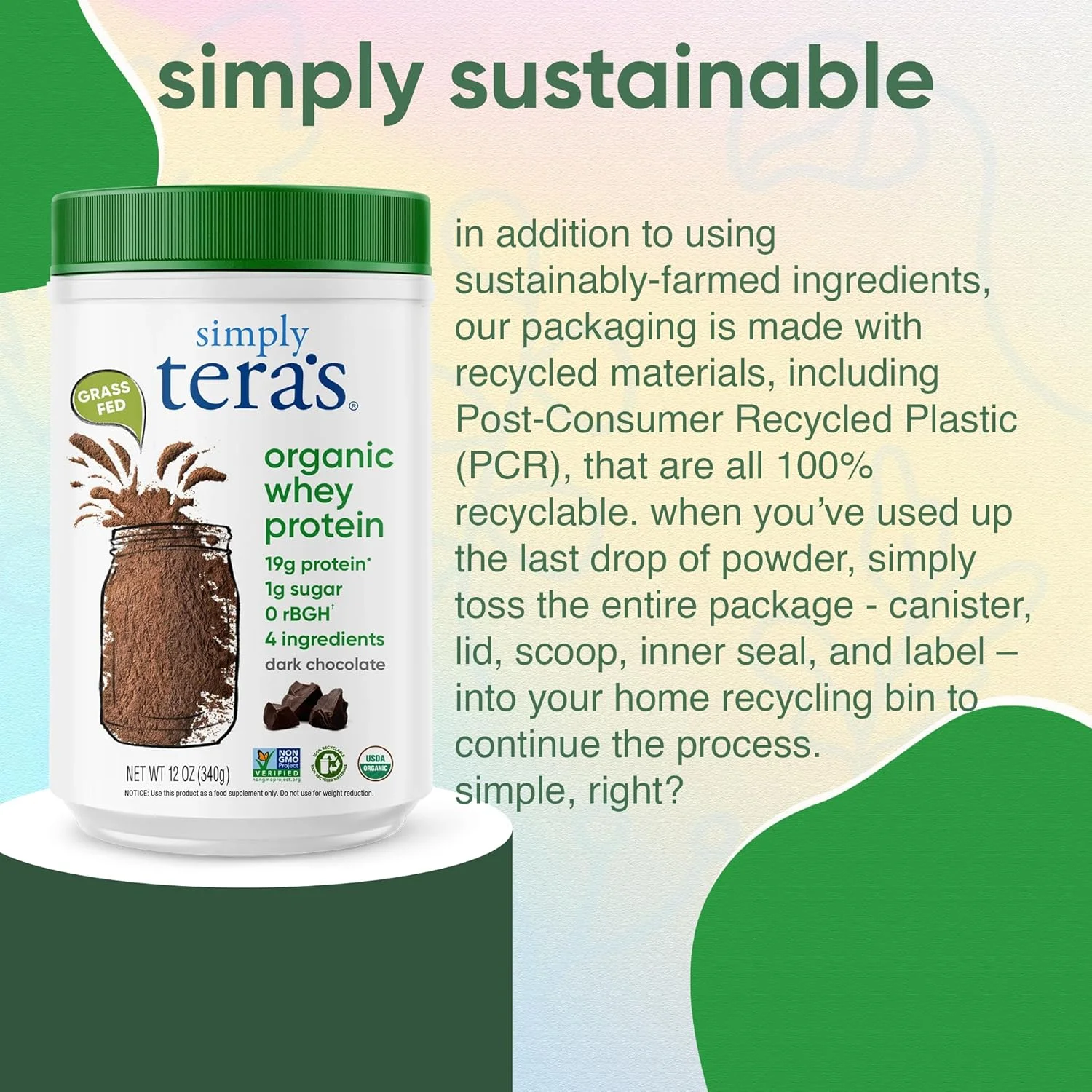 پروتئین وی ارگانیک Tera's Whey، شکلات تلخ، 340 گرم پروتئین وی ارگانیک Tera's Whey، شکلات تلخ، 340 گرم
