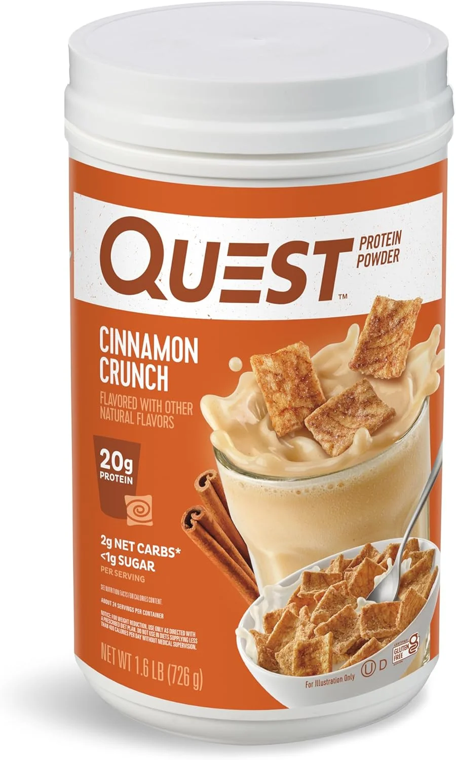 پودر پروتئین دارچینی Quest Nutrition، پروتئین بالا، کربوهیدرات کم، بدون گلوتن/سویا، 726 گرم (بسته 1 عددی)