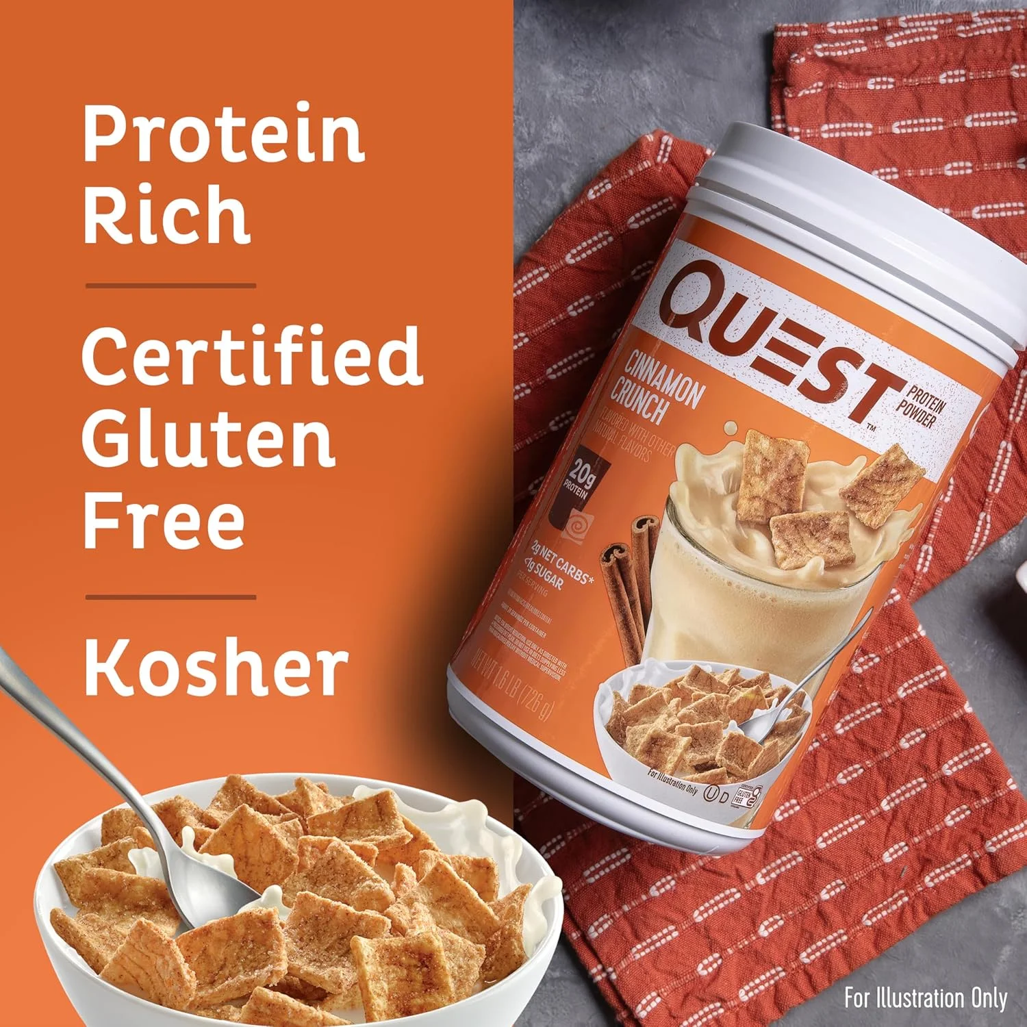 پودر پروتئین دارچینی Quest Nutrition، پروتئین بالا، کربوهیدرات کم، بدون گلوتن/سویا، 726 گرم (بسته 1 عددی) پودر پروتئین دارچینی Quest Nutrition، پروتئین بالا، کربوهیدرات کم، بدون گلوتن/سویا، 726 گرم (بسته 1 عددی)