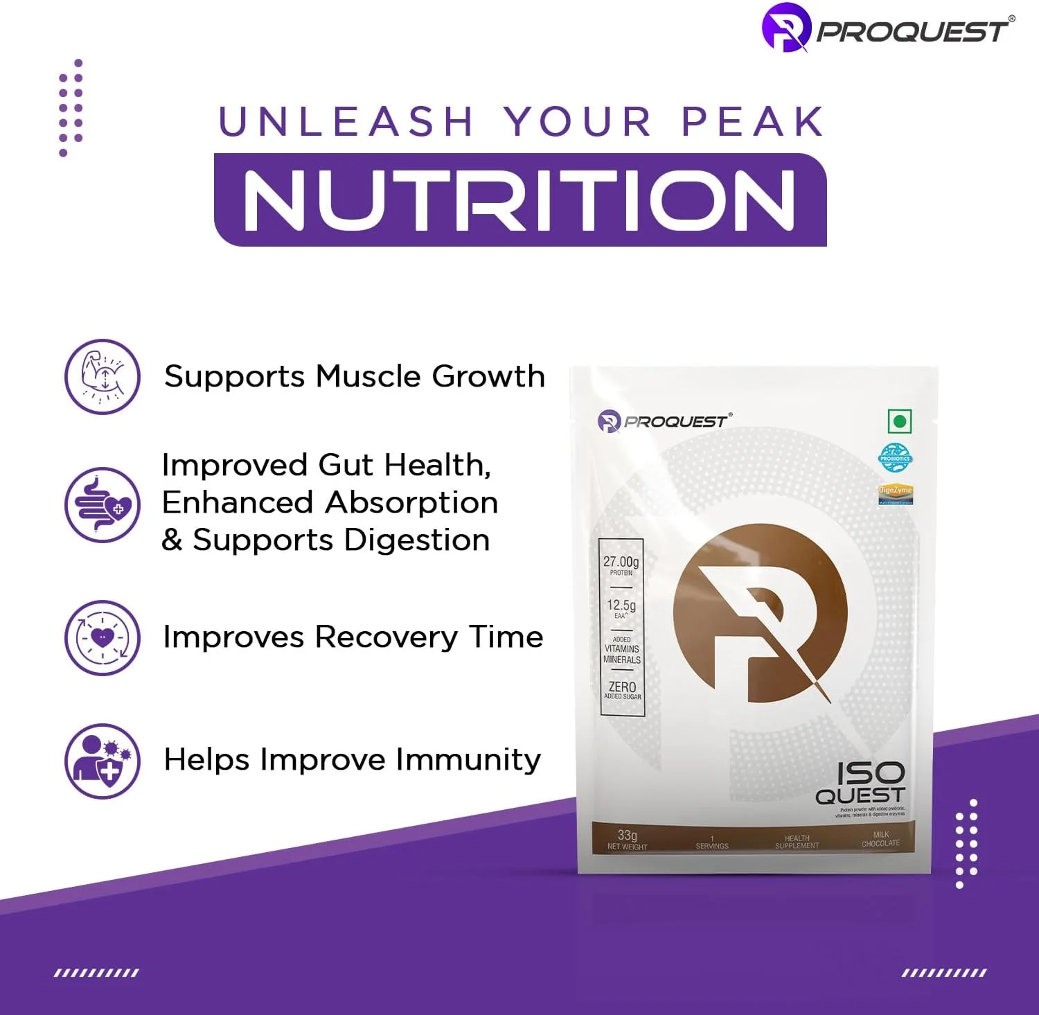 پروتئین وی ایزوله ProQuest Iso Quest (شکلات شیری، 33 گرم / ساشه تک نفره) | 27 گرم پروتئین در هر پیمانه | کم چرب و 12.5 گرم EAA | تست شده در آزمایشگاه و به راحتی قابل هضم | پشتیبانی و ریکاوری سریعتر عضلات پروتئین وی ایزوله ProQuest Iso Quest (شکلات شیری، 33 گرم / ساشه تک نفره) | 27 گرم پروتئین در هر پیمانه | کم چرب و 12.5 گرم EAA | تست شده در آزمایشگاه و به راحتی قابل هضم | پشتیبانی و ریکاوری سریعتر عضلات
