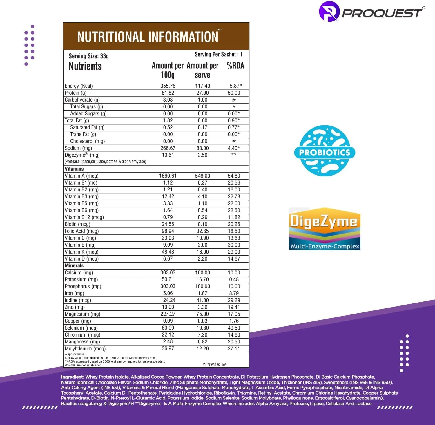 پروتئین وی ایزوله ProQuest Iso Quest (شکلات شیری، 33 گرم / ساشه تک نفره) | 27 گرم پروتئین در هر پیمانه | کم چرب و 12.5 گرم EAA | تست شده در آزمایشگاه و به راحتی قابل هضم | پشتیبانی و ریکاوری سریعتر عضلات پروتئین وی ایزوله ProQuest Iso Quest (شکلات شیری، 33 گرم / ساشه تک نفره) | 27 گرم پروتئین در هر پیمانه | کم چرب و 12.5 گرم EAA | تست شده در آزمایشگاه و به راحتی قابل هضم | پشتیبانی و ریکاوری سریعتر عضلات