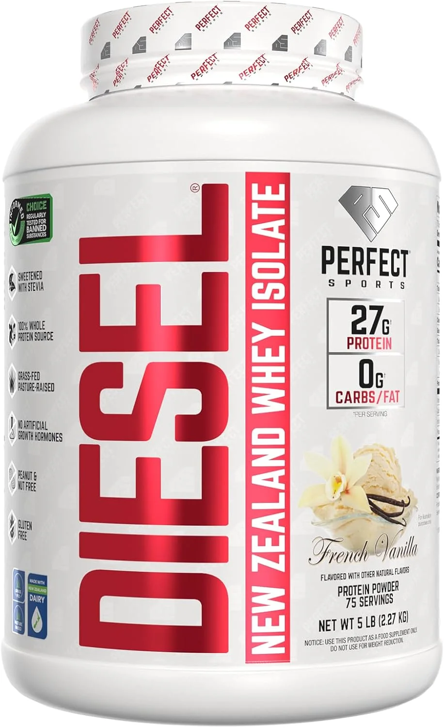 پروتئین وی ایزوله 100% نیوزلندی دایزل PERFECT SPORTS - طعم وانیل فرانسوی 5 پوندی