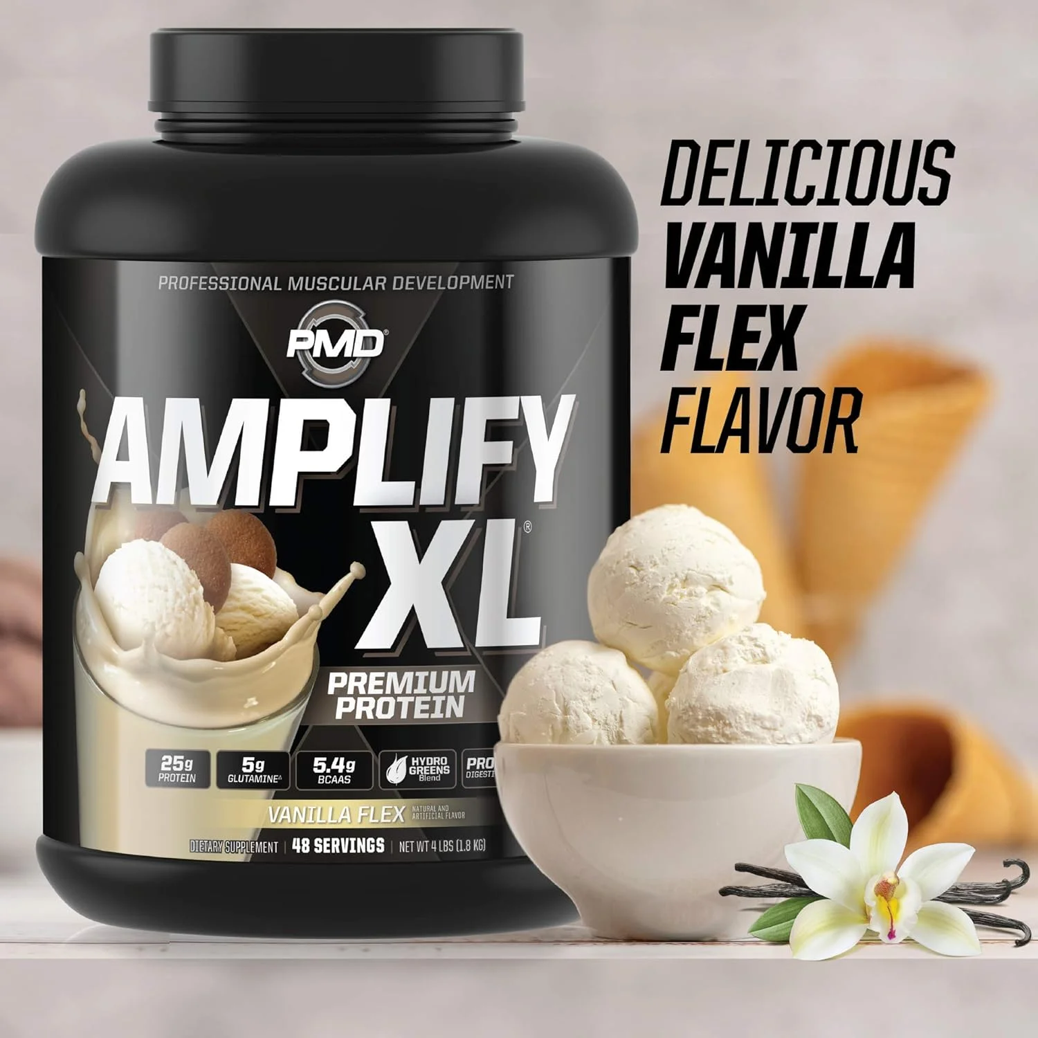 مکمل پروتئین وی ممتاز PMD Sports Amplify XL با ترکیب سبزیجات هیدرو - ماتریس گلوتامین و پروتئین وی با سوپرفود برای عضله سازی، قدرت و ریکاوری - وانیل فلکس (48 سروینگ) مکمل پروتئین وی ممتاز PMD Sports Amplify XL با ترکیب سبزیجات هیدرو - ماتریس گلوتامین و پروتئین وی با سوپرفود برای عضله سازی، قدرت و ریکاوری - وانیل فلکس (48 سروینگ)