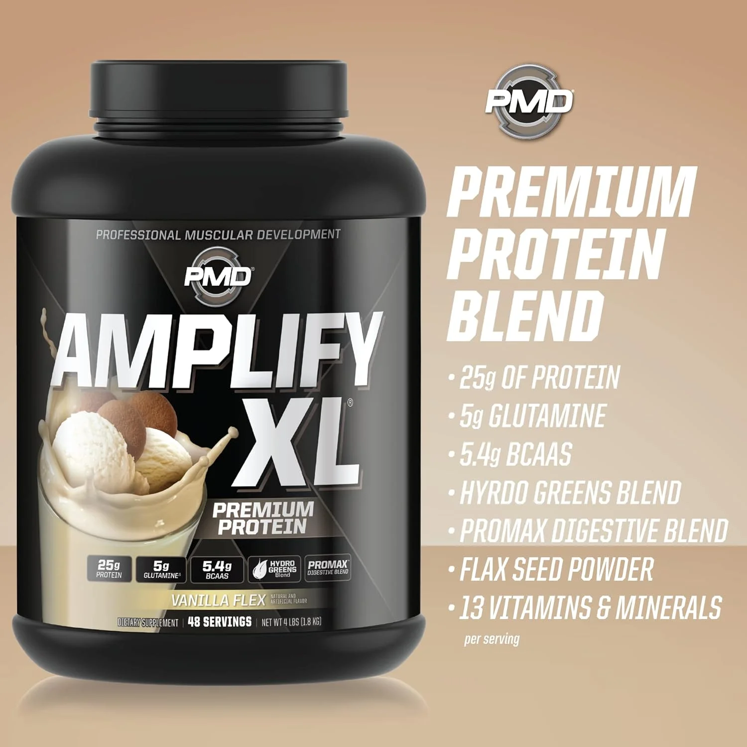 مکمل پروتئین وی ممتاز PMD Sports Amplify XL با ترکیب سبزیجات هیدرو - ماتریس گلوتامین و پروتئین وی با سوپرفود برای عضله سازی، قدرت و ریکاوری - وانیل فلکس (48 سروینگ) مکمل پروتئین وی ممتاز PMD Sports Amplify XL با ترکیب سبزیجات هیدرو - ماتریس گلوتامین و پروتئین وی با سوپرفود برای عضله سازی، قدرت و ریکاوری - وانیل فلکس (48 سروینگ)