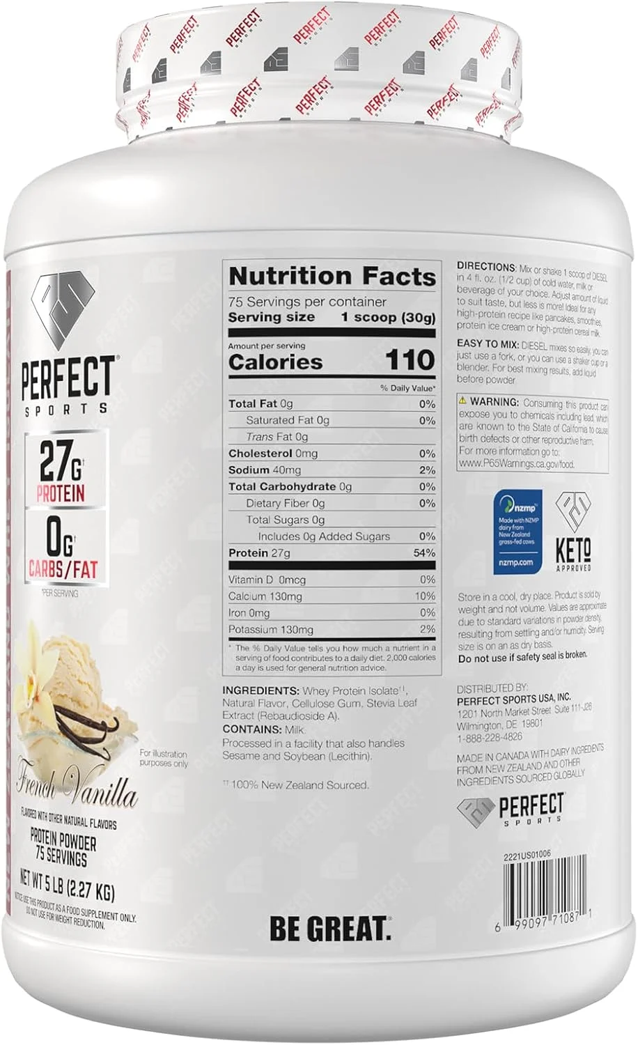 پروتئین وی ایزوله 100% نیوزلندی دایزل PERFECT SPORTS - طعم وانیل فرانسوی 5 پوندی پروتئین وی ایزوله 100% نیوزلندی دایزل PERFECT SPORTS - طعم وانیل فرانسوی 5 پوندی