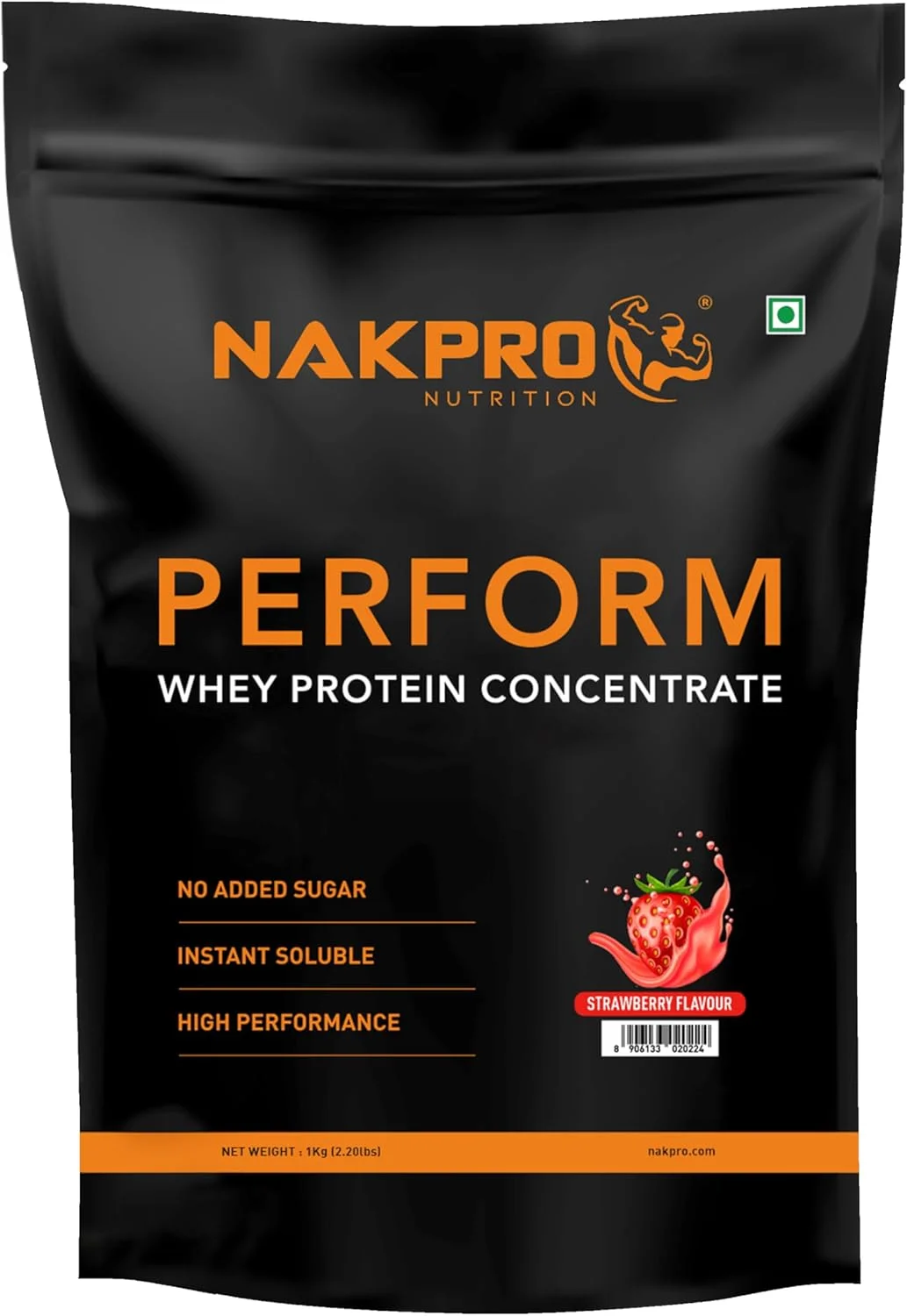 پروتئین وی کنسانتره پرفورم NAKPRO | 24 گرم پروتئین، 5.3 گرم BCAA در هر وعده | نوشیدنی ورزشی برای ریکاوری عضلات، رشد عضلات بدون چربی (1 کیلوگرم، توت فرنگی)