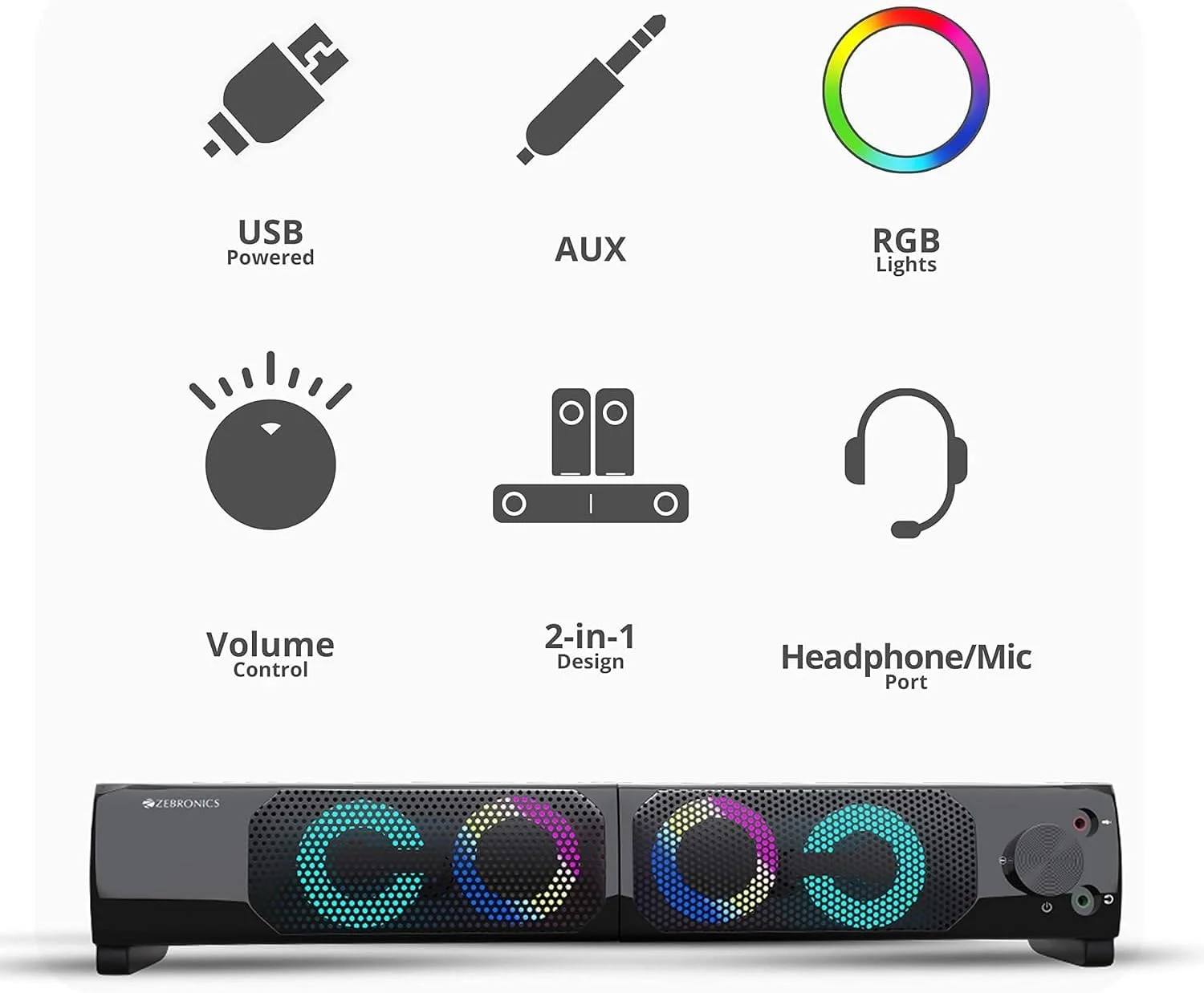 اسپیکر کامپیوتر زیبرونیکس مدل Zeb Wonderbar 10 با نورپردازی RGB و تغذیه USB اسپیکر کامپیوتر زیبرونیکس مدل Zeb Wonderbar 10 با نورپردازی RGB و تغذیه USB