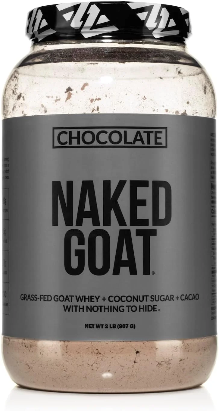 پودر پروتئین شکلاتی بز NAKED - پودر پروتئین وی بز تغذیه شده با چرا از لبنیات گله کوچک - فقط 3 ماده تشکیل دهنده - بدون GMO، بدون سویا - کاملا طبیعی - 23 گرم پروتئین - 25 وعده