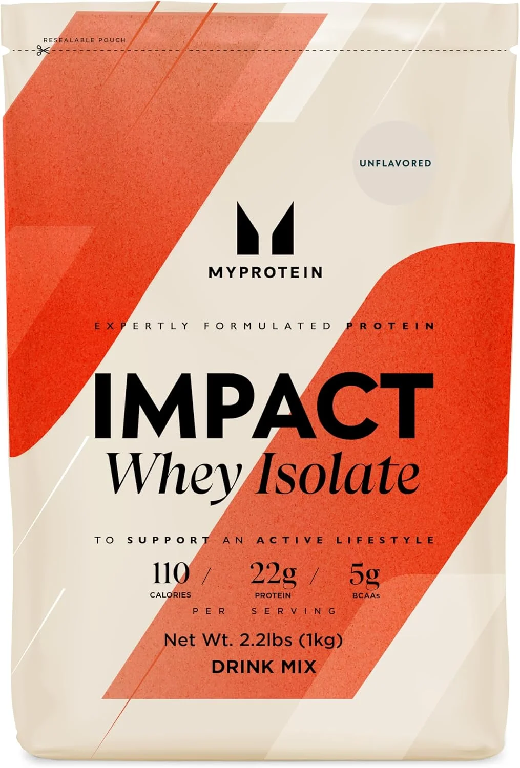 پروتئین وی ایزوله Impact مای پروتئین، 2.2 پوند (40 سروینگ) بدون طعم، 22 گرم پروتئین، 3.5 گرم گلوتامین و 4.5 گرم BCAA در هر سروینگ، شیک برای قدرت و ریکاوری عضلات