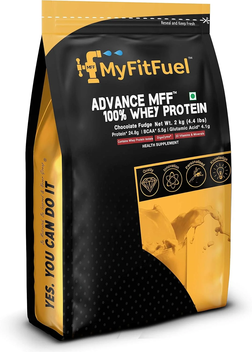 پودر پروتئین وی 100% MyFitFuel Advance MFF، وی با آنزیم های گوارشی و مولتی ویتامین ها | 2 کیلوگرم، 56 سروینگ (شکلات فاج)