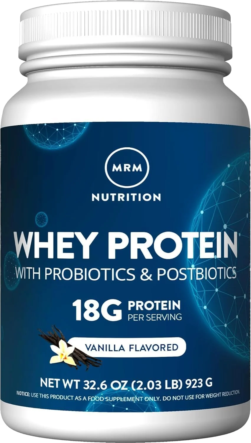 پروتئین وی MRM Nutrition | طعم وانیل | 18 گرم پروتئین | حاوی 2 میلیارد پروبیوتیک + آنزیم های گوارشی + BCAA | جذب و هضم بالا | بدون هورمون + آنتی بیوتیک | 33 سروینگ