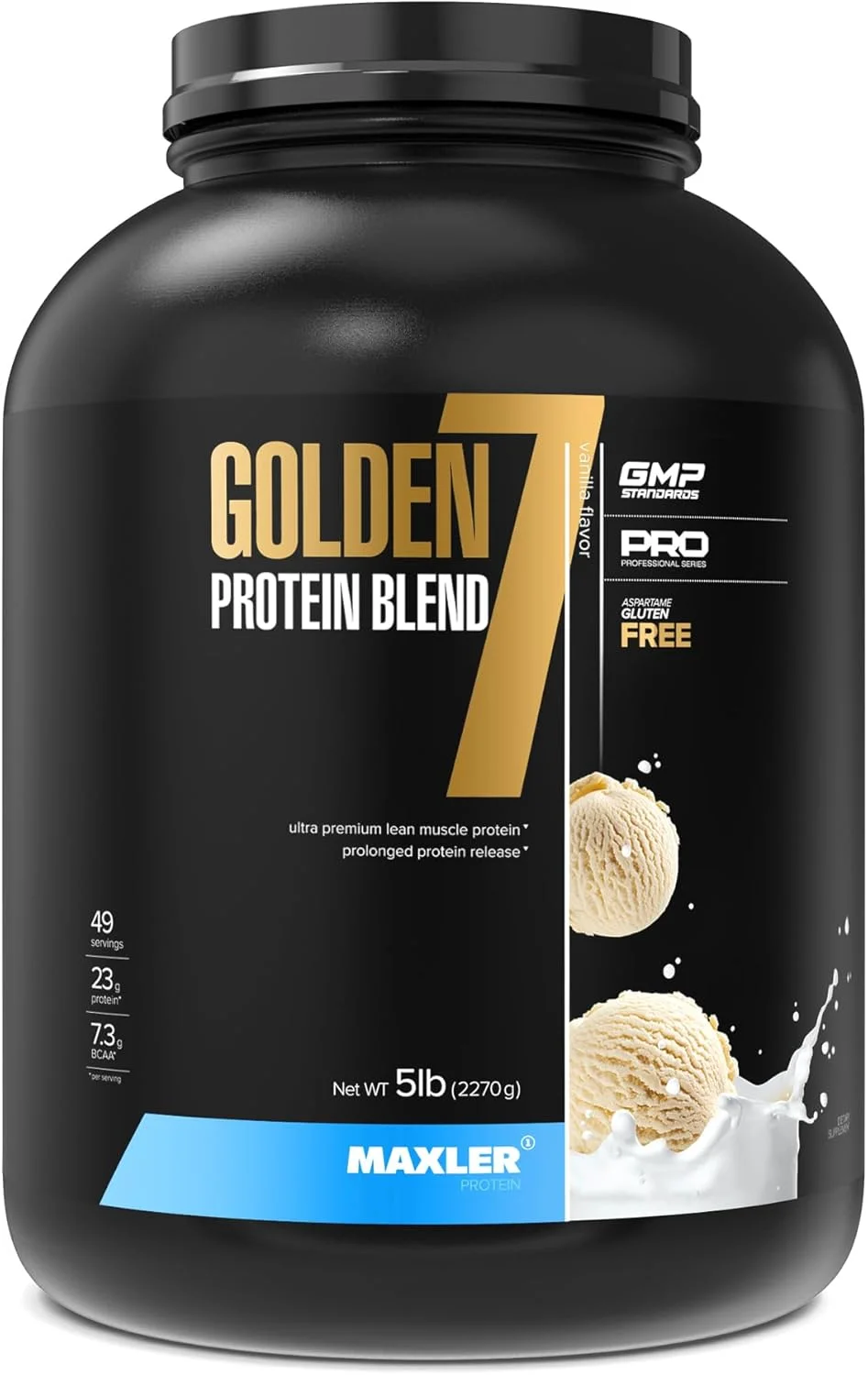 مخلوط پروتئینی Maxler Golden 7 - پودر پروتئین برای افزایش حجم عضلات و ریکاوری - پودر پروتئین وانیلی 5 پوندی