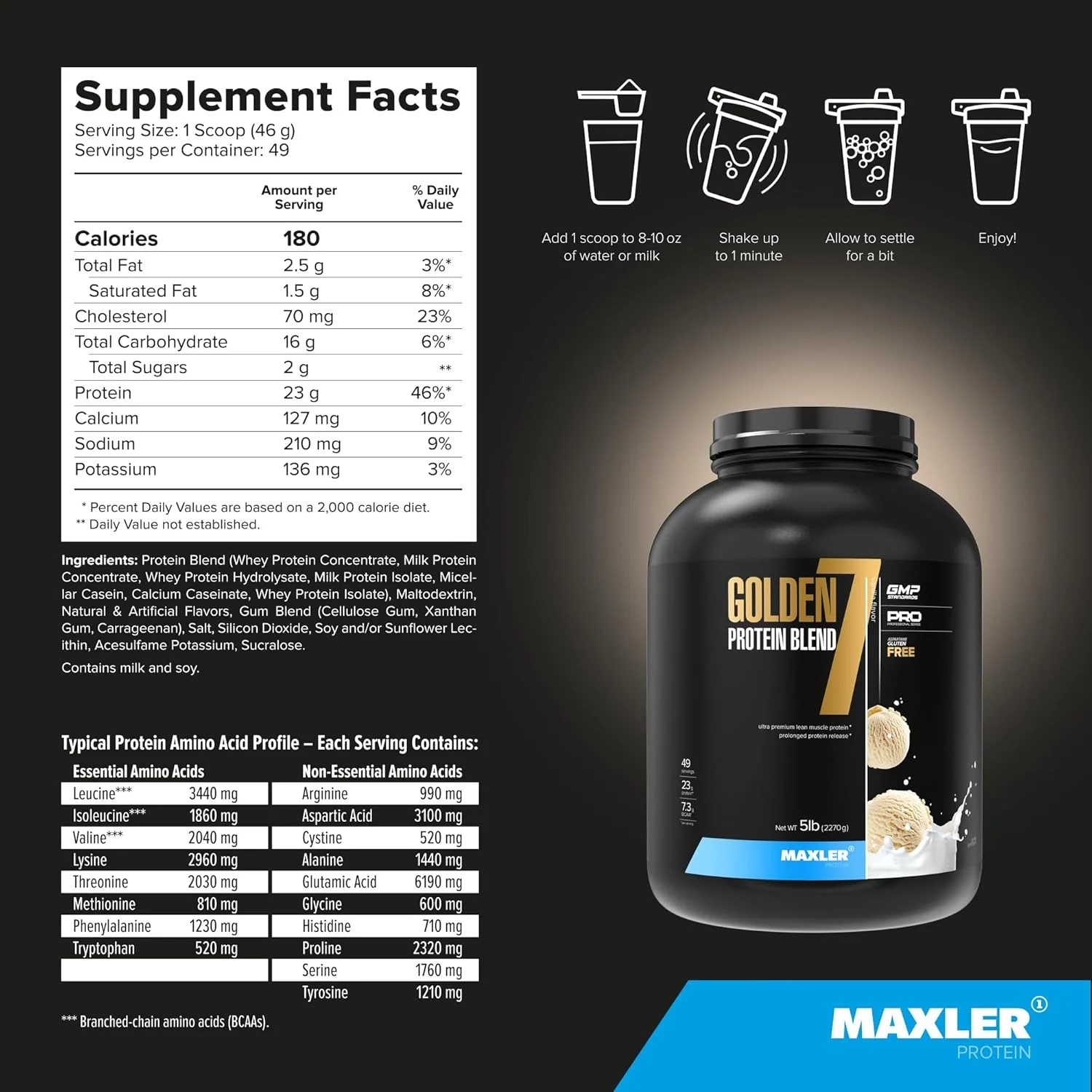 مخلوط پروتئینی Maxler Golden 7 - پودر پروتئین برای افزایش حجم عضلات و ریکاوری - پودر پروتئین وانیلی 5 پوندی مخلوط پروتئینی Maxler Golden 7 - پودر پروتئین برای افزایش حجم عضلات و ریکاوری - پودر پروتئین وانیلی 5 پوندی