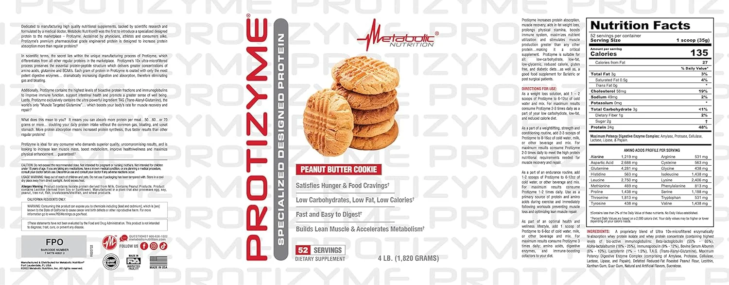 متابولیک نوتریشن، پروتزیم، پودر پروتئین وی 100%، پروتئین بالا، کربوهیدرات کم، پروتئین وی کم چرب، آنزیم های گوارشی، 24 ویتامین و ماده معدنی ضروری، 4 پوند (52 سروینگ) متابولیک نوتریشن، پروتزیم، پودر پروتئین وی 100%، پروتئین بالا، کربوهیدرات کم، پروتئین وی کم چرب، آنزیم های گوارشی، 24 ویتامین و ماده معدنی ضروری، 4 پوند (52 سروینگ)