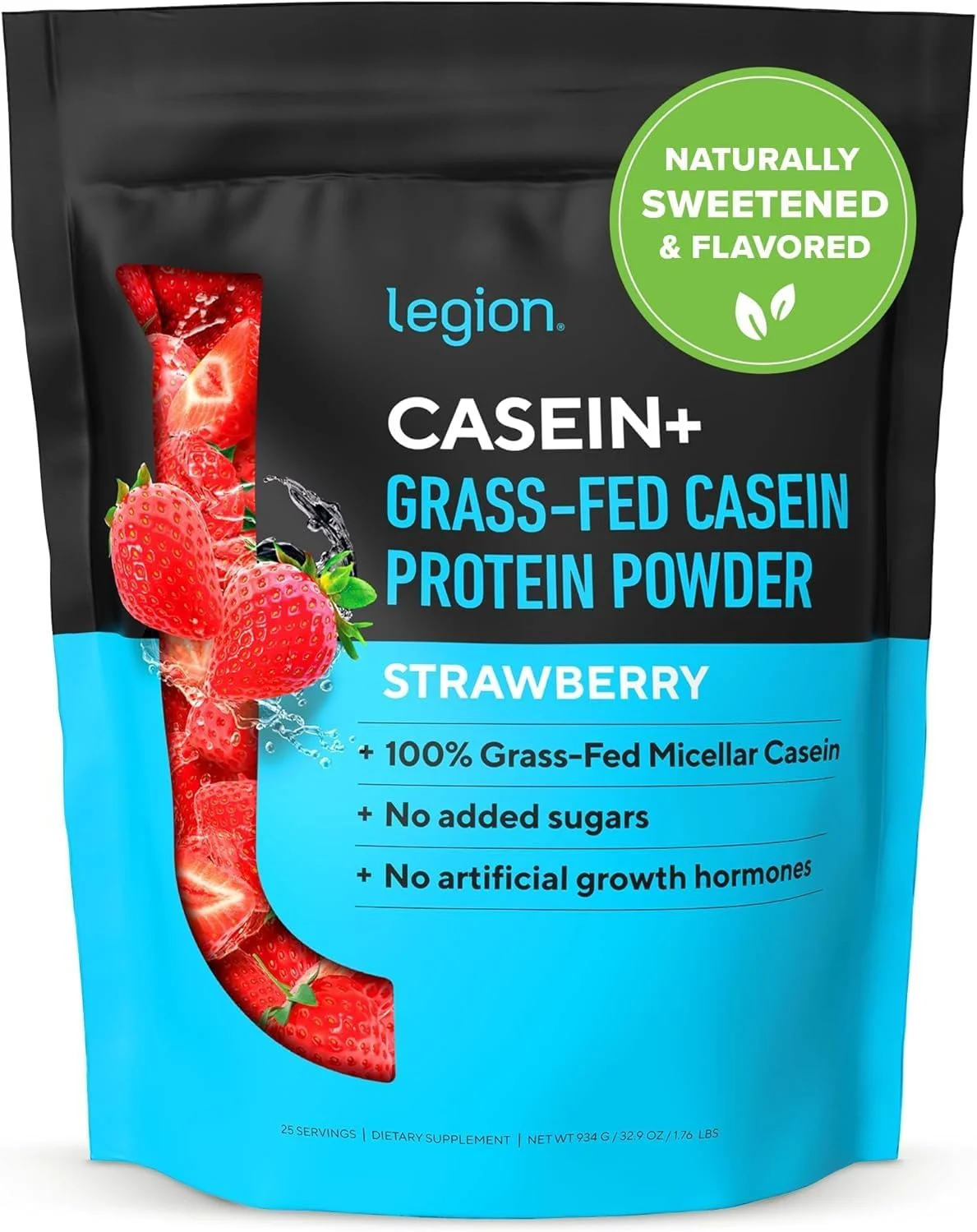 پودر پروتئین کازئین میسلار خالص LEGION Casein+ - شیر گاو تغذیه شده با علف غیر GMO، طعم دهنده های طبیعی و استویا، کم کربوهیدرات، مناسب برای کتو (توت فرنگی) | 30 سروینگ