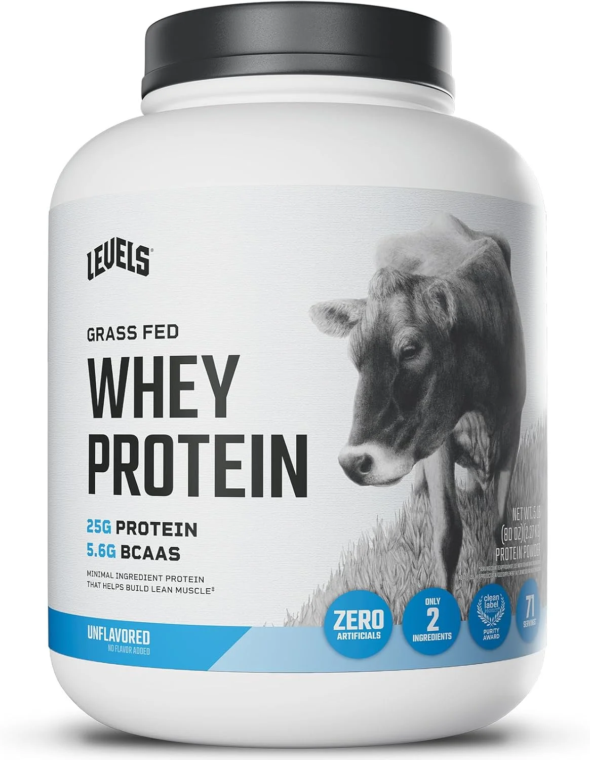 پروتئین وی 100% تغذیه شده با علف Levels Nutrition، بدون هورمون، بدون طعم، 5 پوند