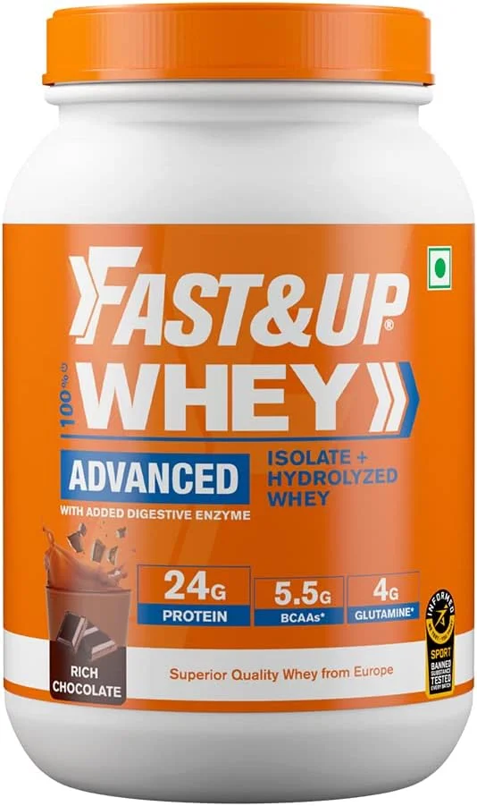پروتئین وی ایزوله و هیدرولیزه 100% Fast&Up (شکلات غنی، 30 سروینگ) - 24 گرم پروتئین، 5.5 گرم BCAA، 4 گرم گلوتامین (2.01 پوند، 912 گرم)